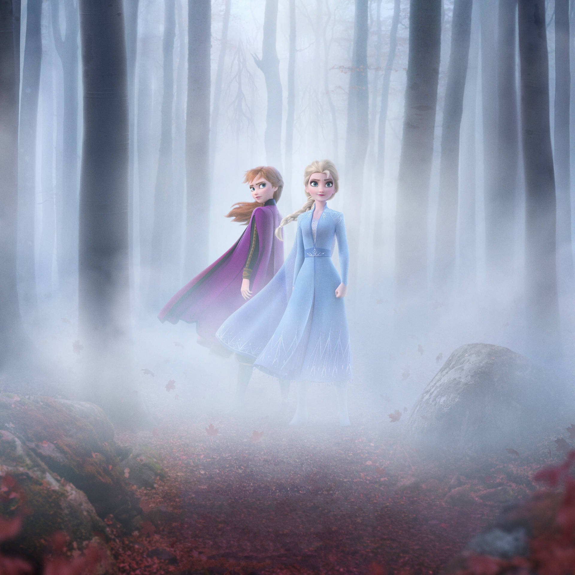 Frozen Elsa Anna Smoke Forest Background