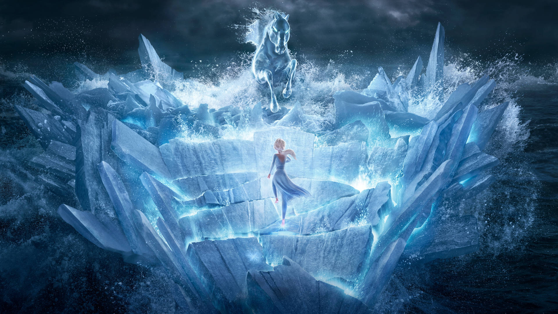 Frozen Elsa Embracing Powers Water Horse Background