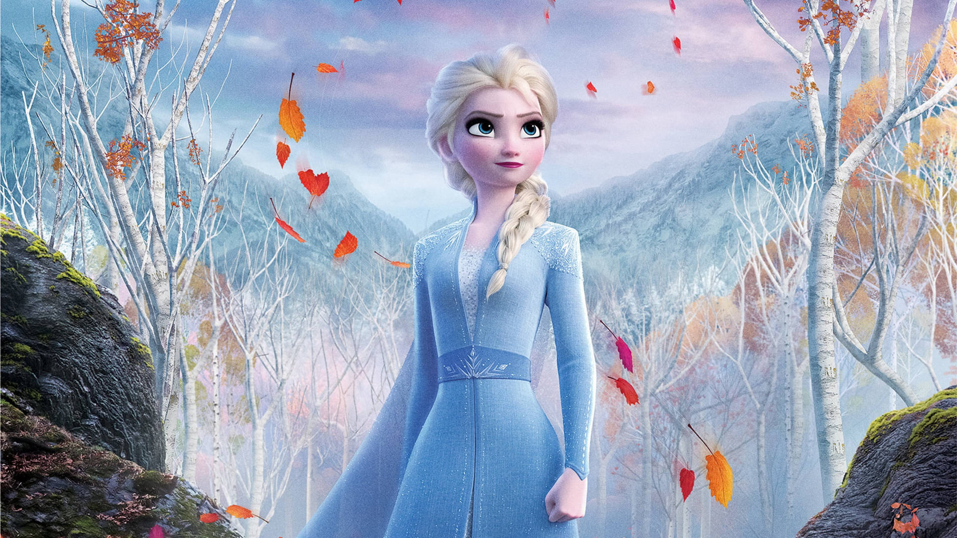 Frozen Elsa Portrait Leaves Forest Background