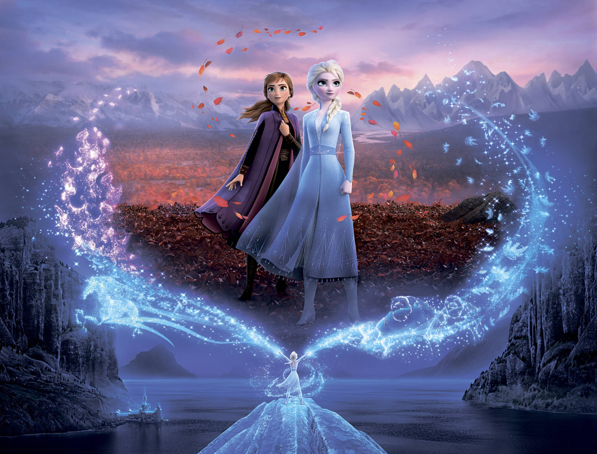 Frozen Elsa Surrounded Powers Leaves Background
