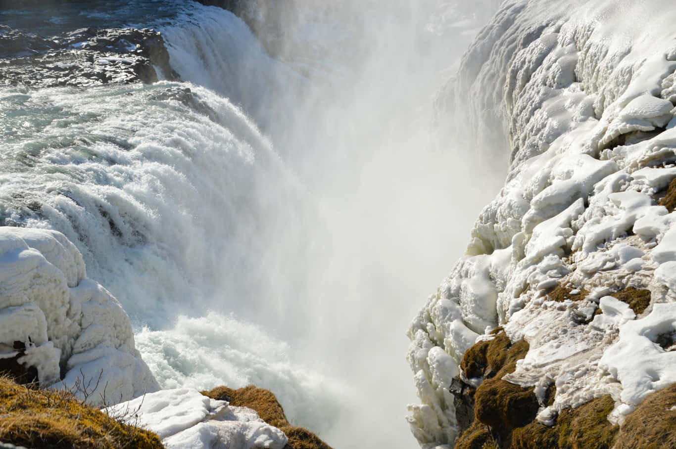 Frozen Gullfoss Waterfall In Southwest Iceland Background