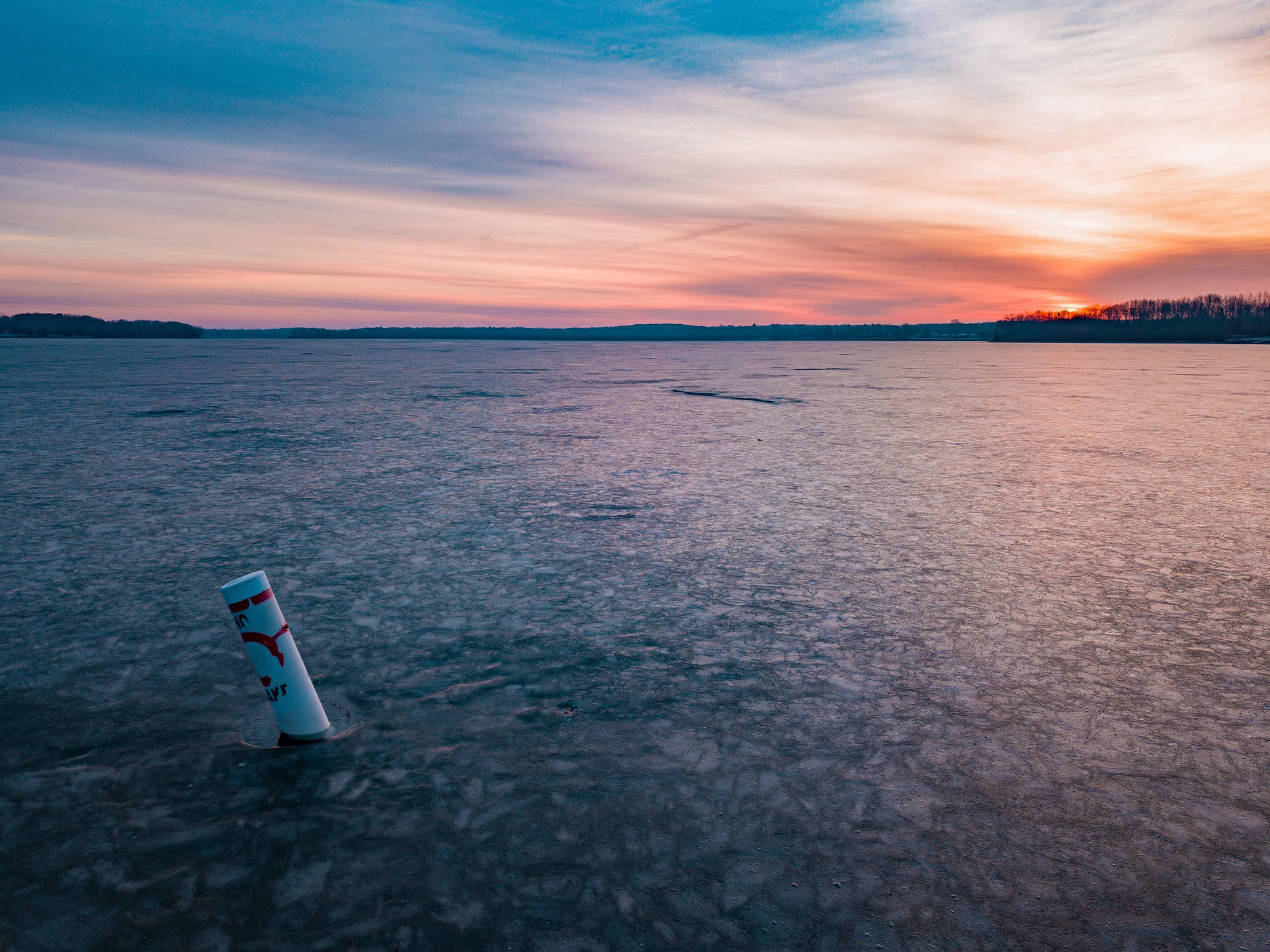 Frozen Lake Sunset Landscape Background