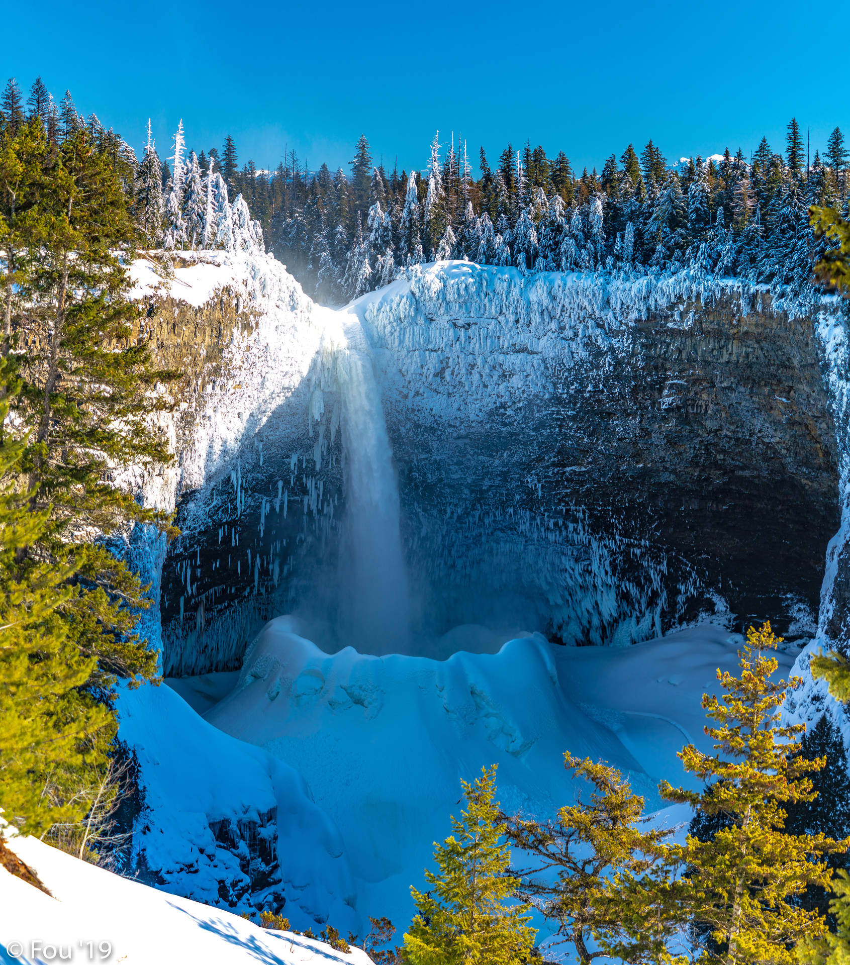 Frozen Waterfall In Winter Background