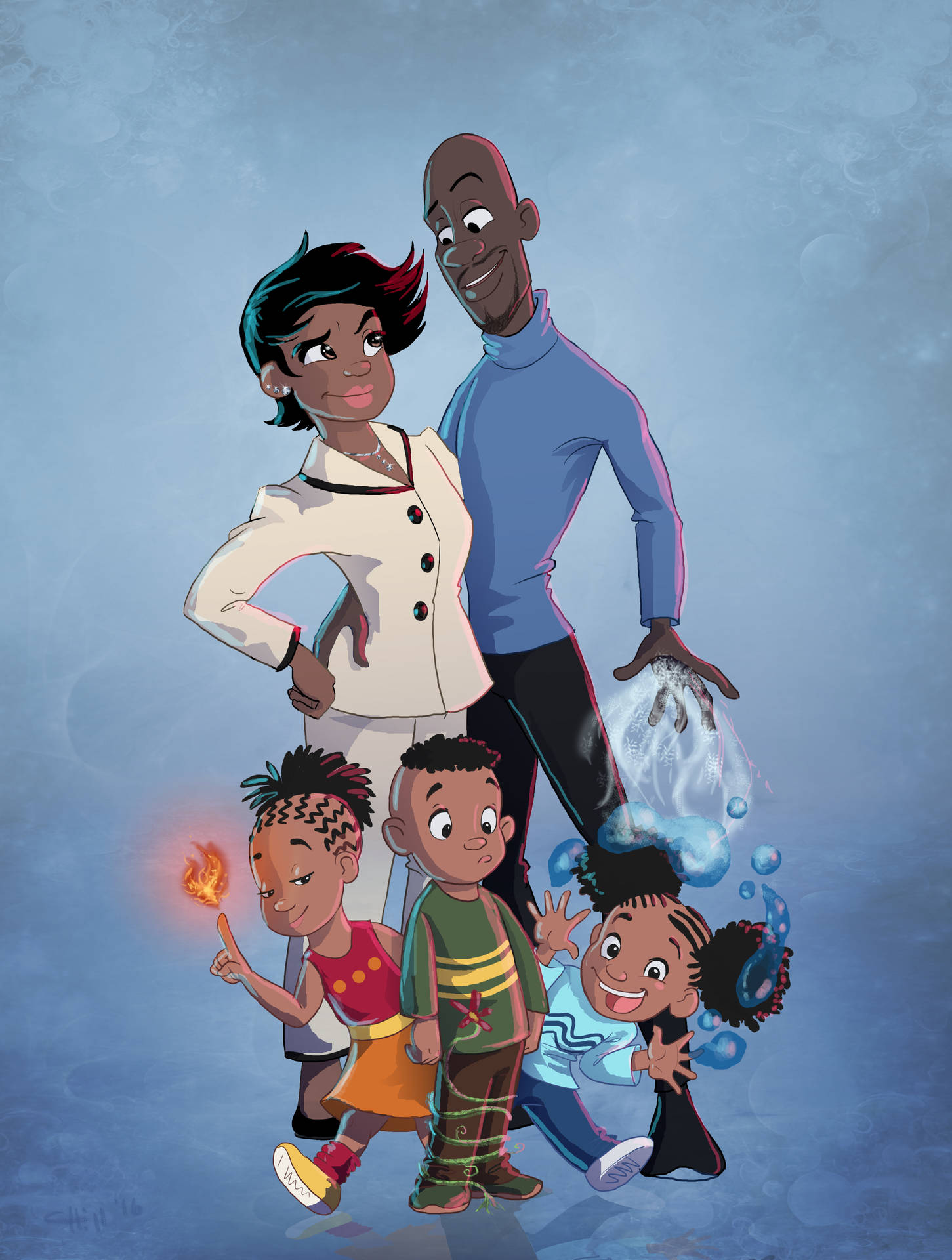 Frozone With His Family In An Animated Movie Scene