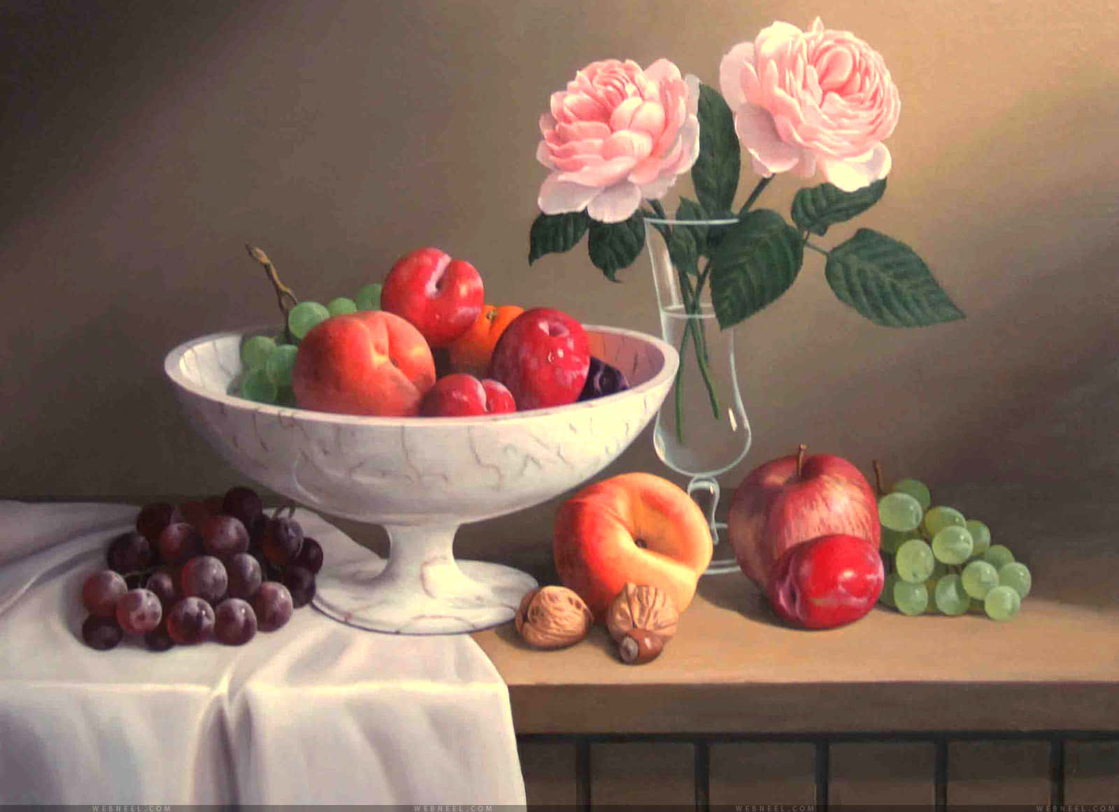 Fruit Bowl Flower Still Life Background