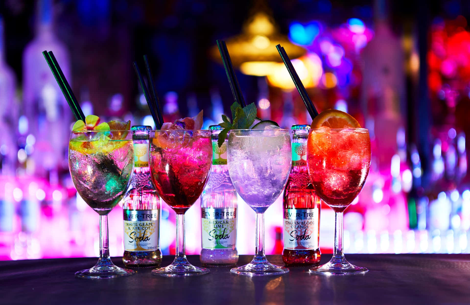 Fruit Cocktail Drinks On Bar Background