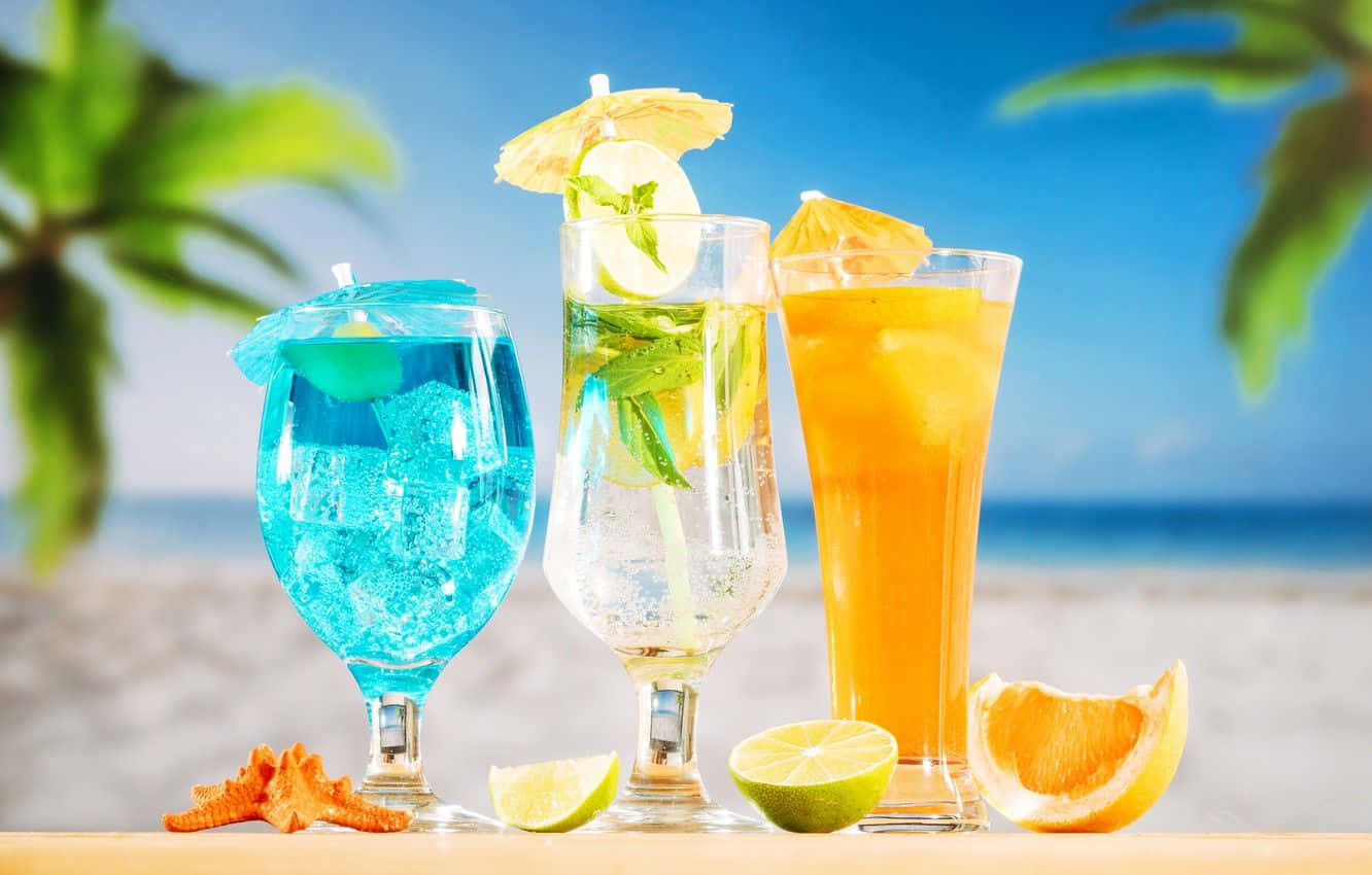 Fruit Cocktail Drinks On Beach