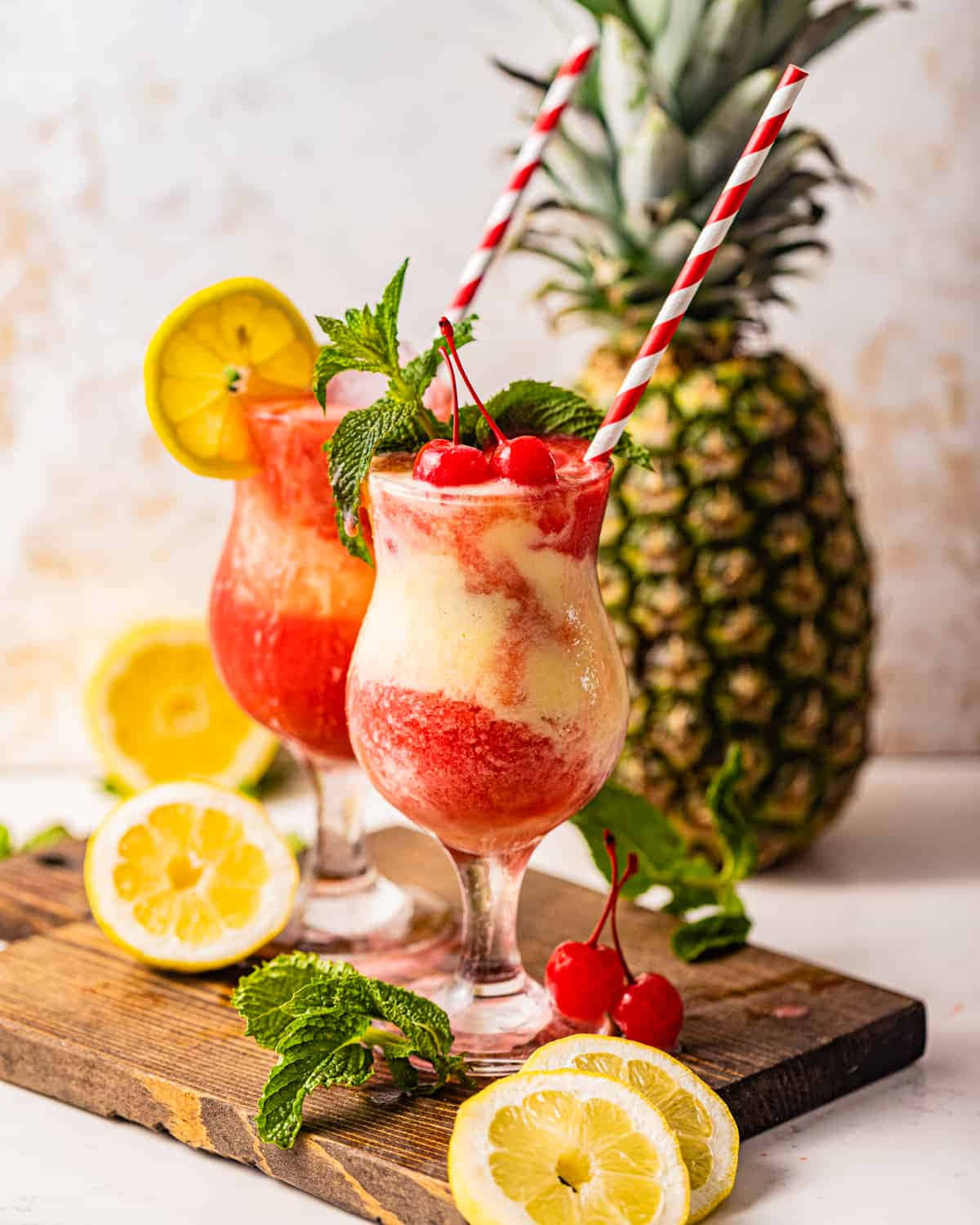 Fruit Cocktail Drinks On Wood Background