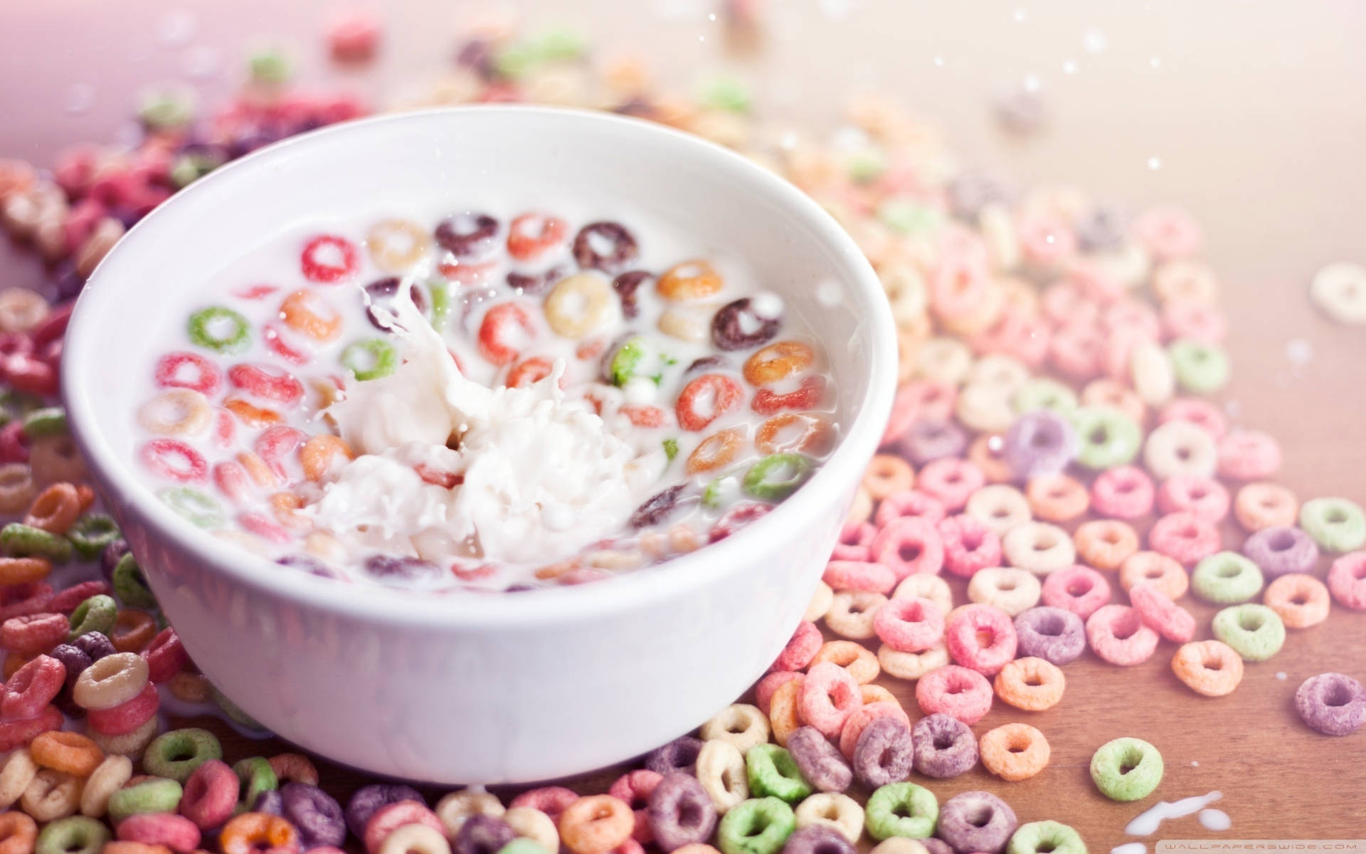Fruit Loops In White Bowl Background