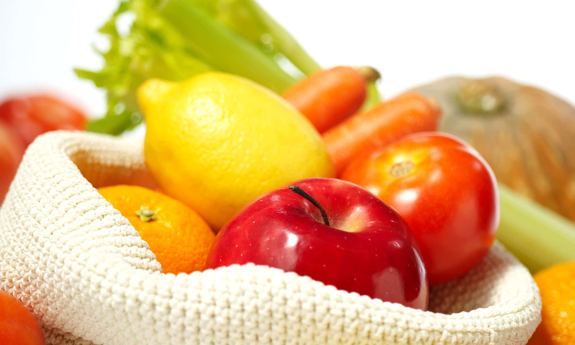 Fruits And Vegetables In A Knitted Basket