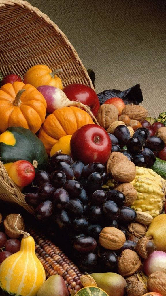 Fruits And Vegetables In Basket Background