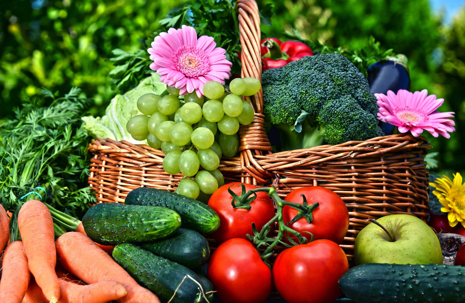 Fruits And Vegetables In Groups Background