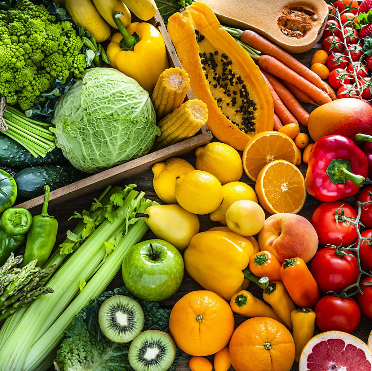 Fruits And Vegetables Sorted In Colors