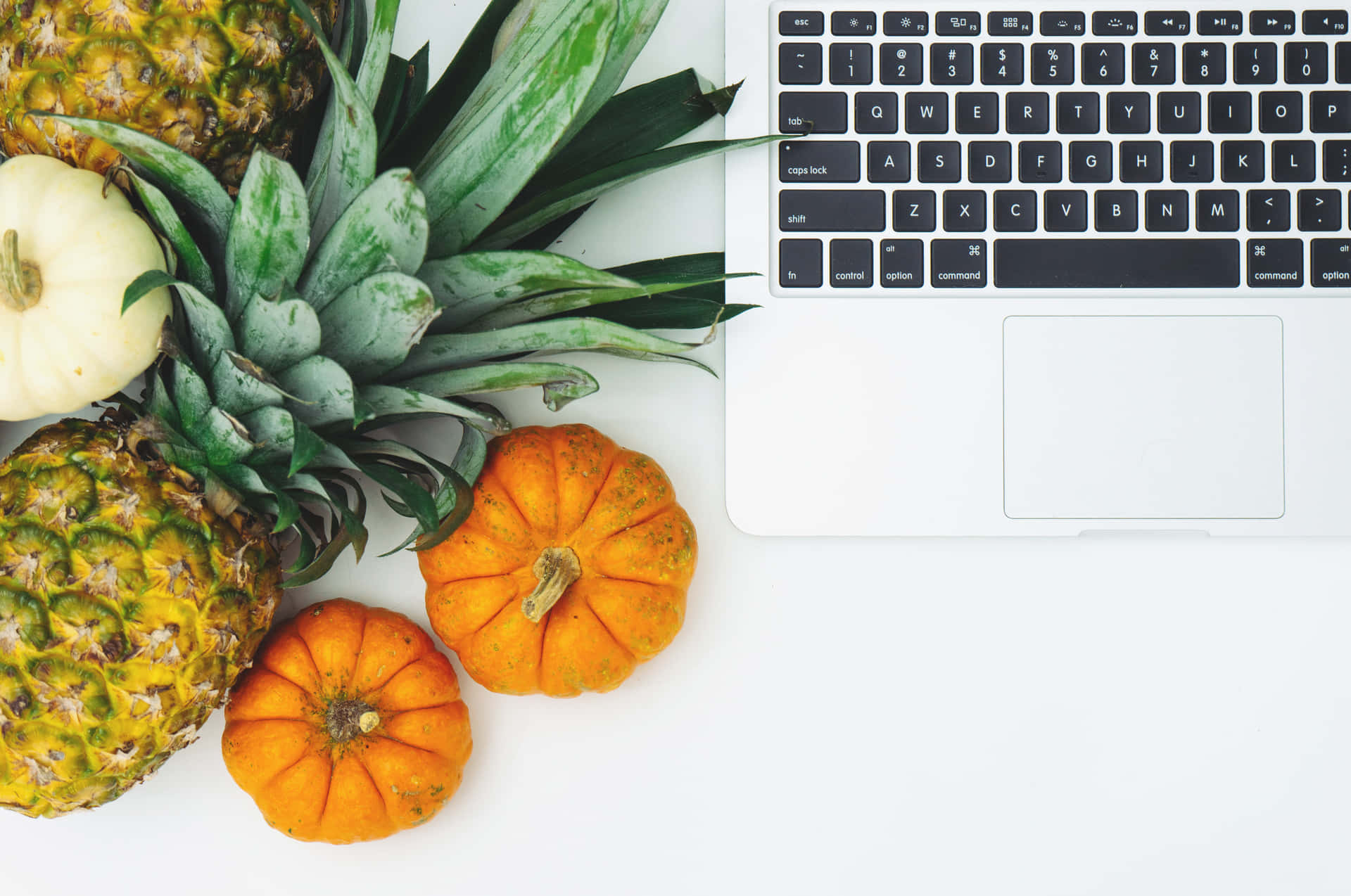 Fruits And Vegetables With A Laptop Aesthetic Background