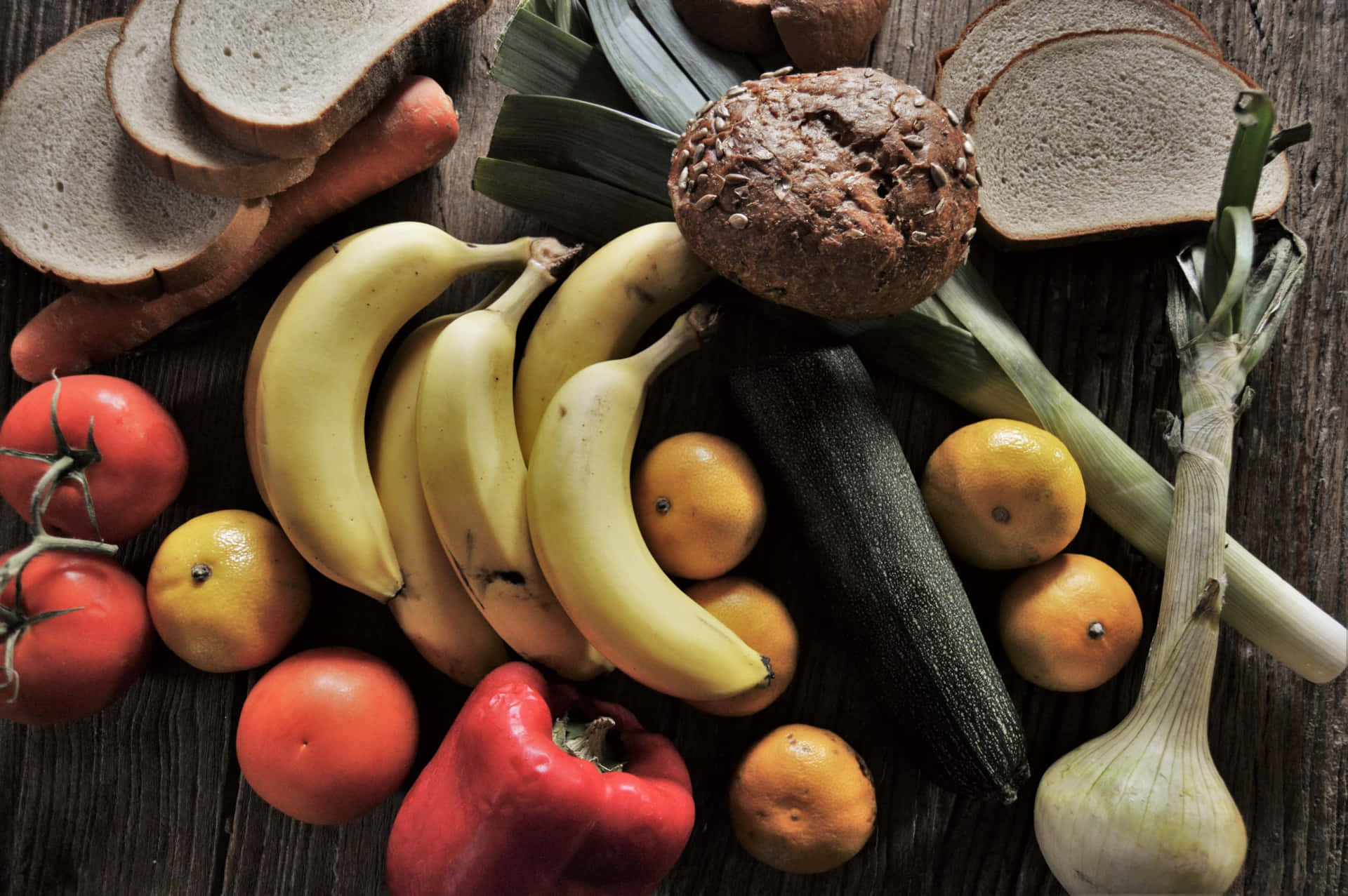 Fruits And Vegetables With Slices Of Bread