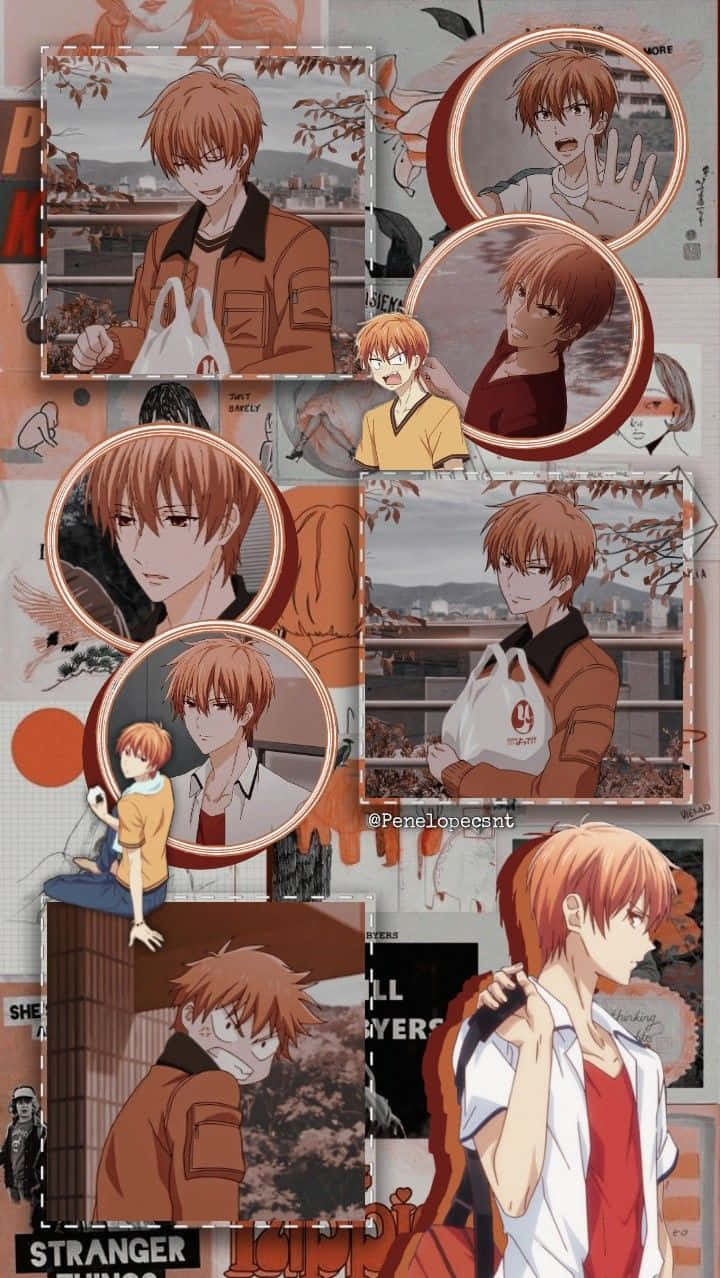 Fruits Basket Anime Kyo Sohma Brown Background
