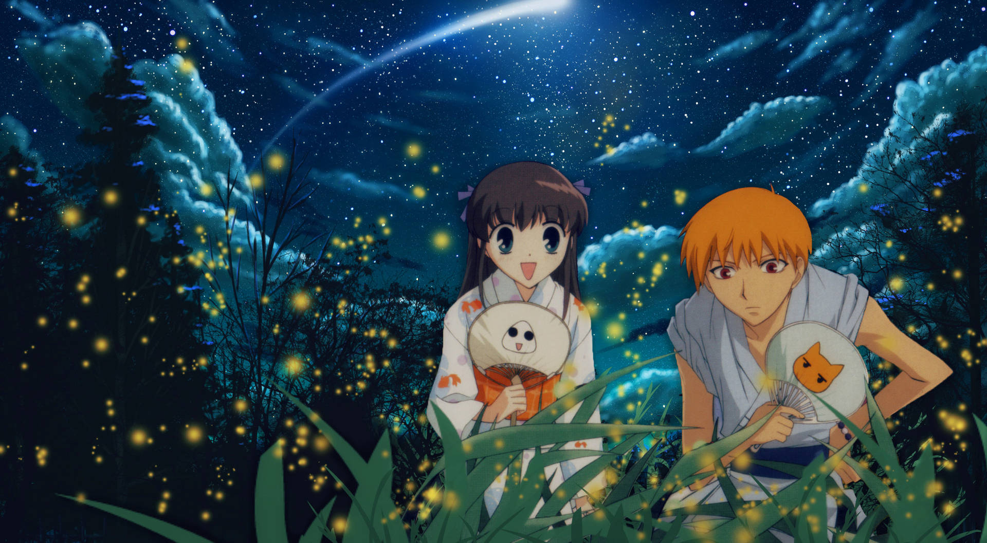 Fruits Basket Characters Under The Stars Background