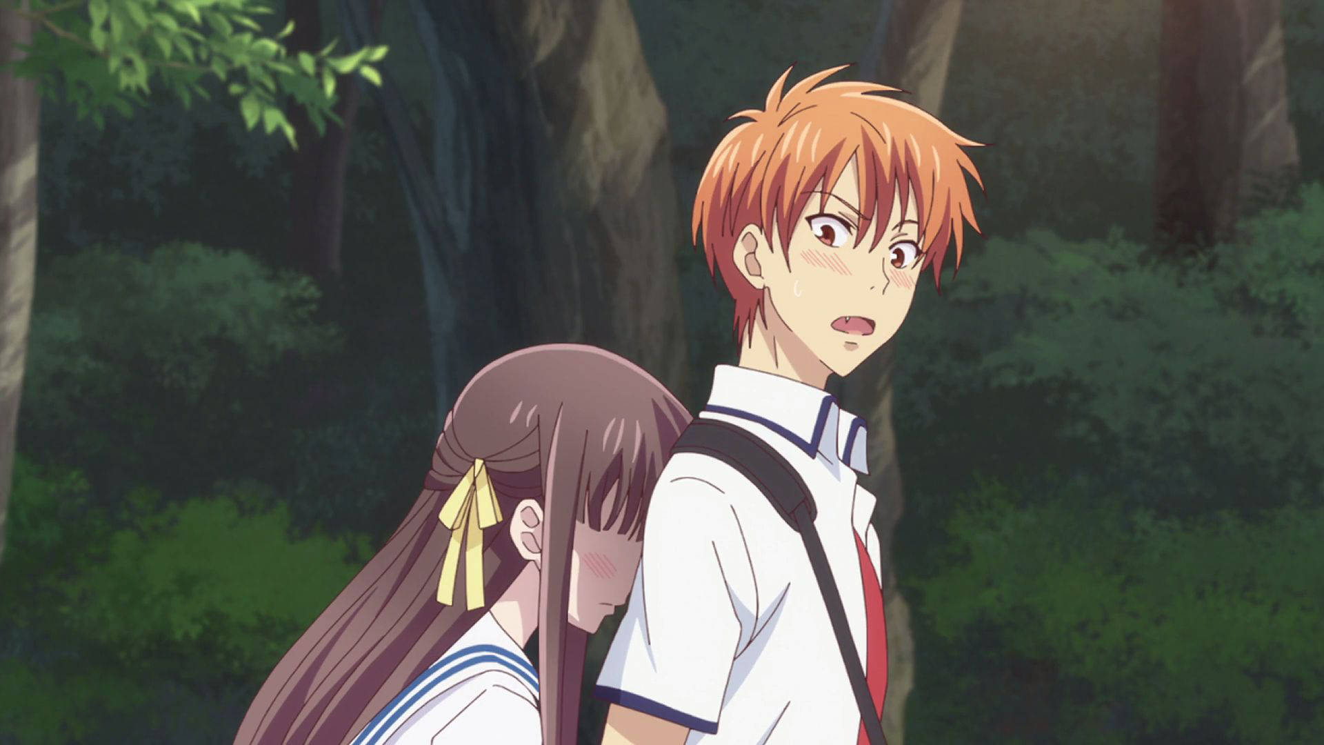 Fruits Basket Kyo And Tohru In Forest Background