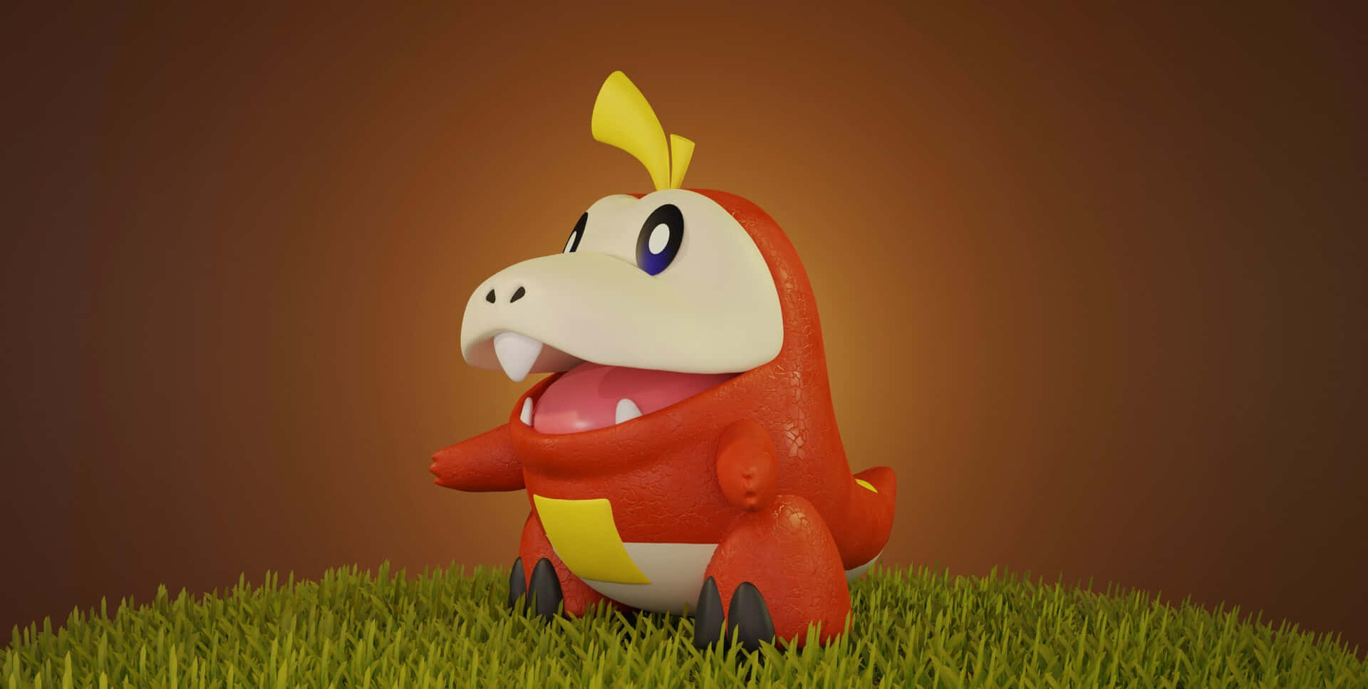 Fuecoco 3d Model On Grass Background