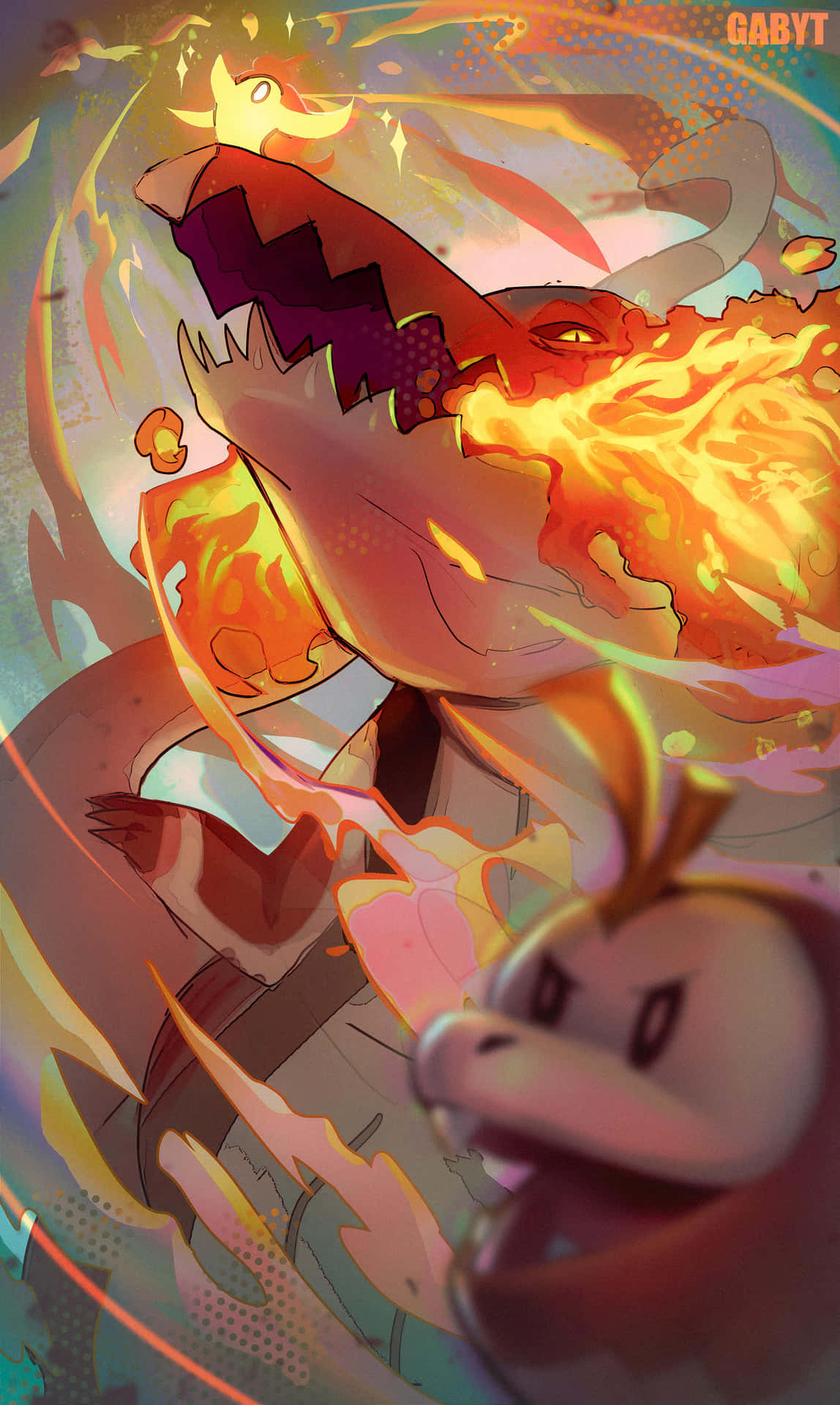 Fuecoco And Skeledirge Amazing Illustration Background