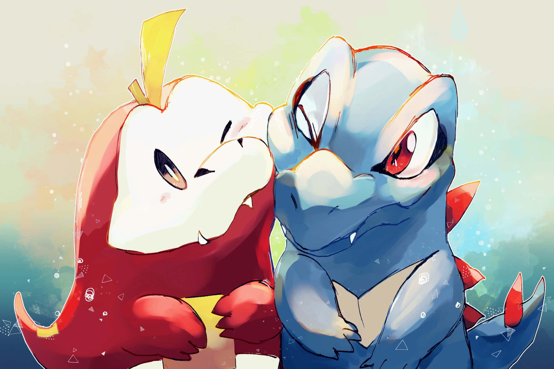 Fuecoco And Totodile Adorable Drawing Background