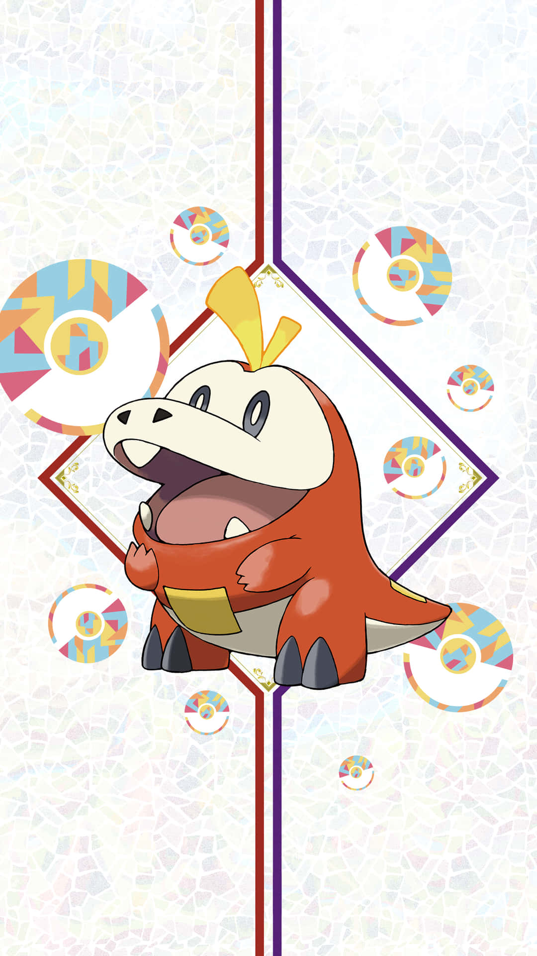 Fuecoco Pokemon With Colorful Pokeballs Background