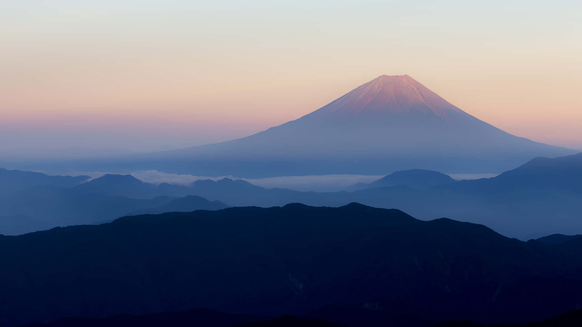 Fuji Peak On A Foggy Morning Background