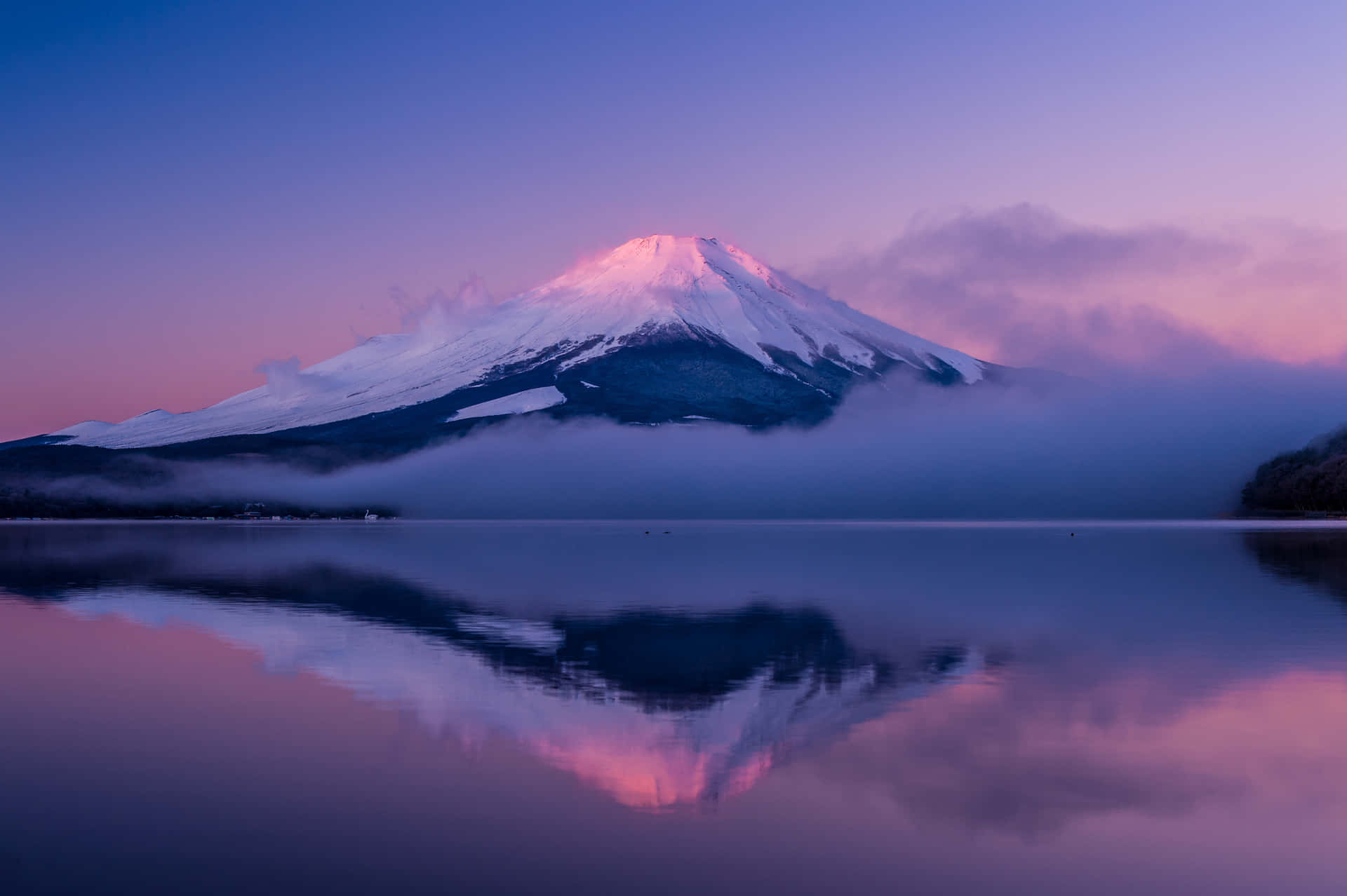 Fuji Peak On Pink Sunrise Background