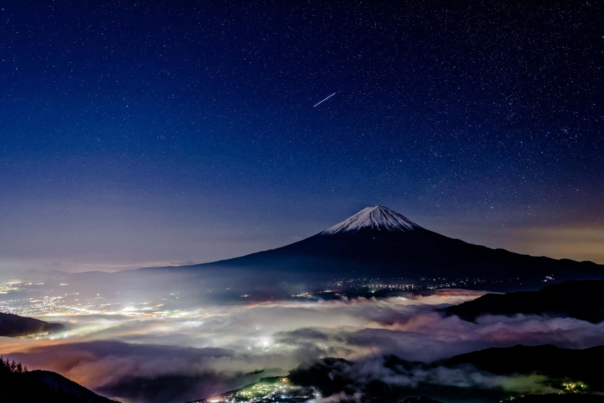 Fuji Peak Under The Night Sky Background