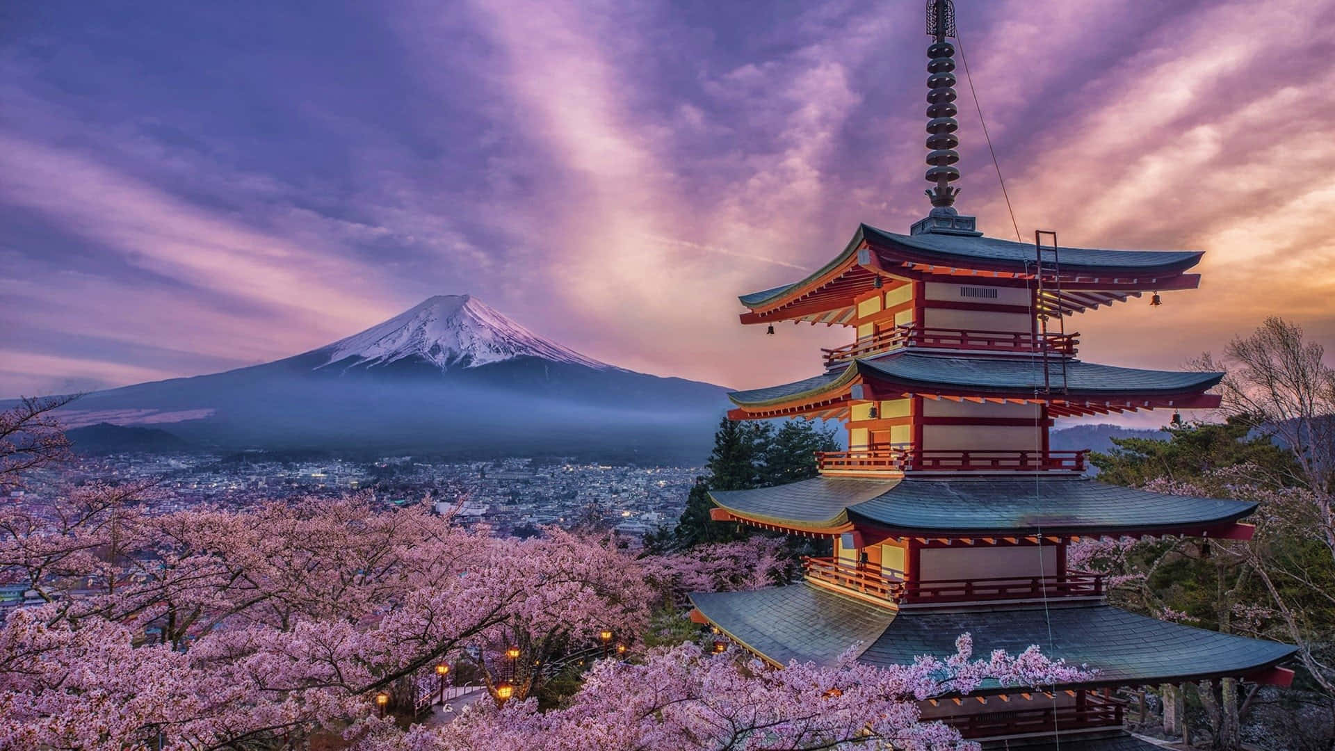 Fuji Scene From Chureito Pagoda Background