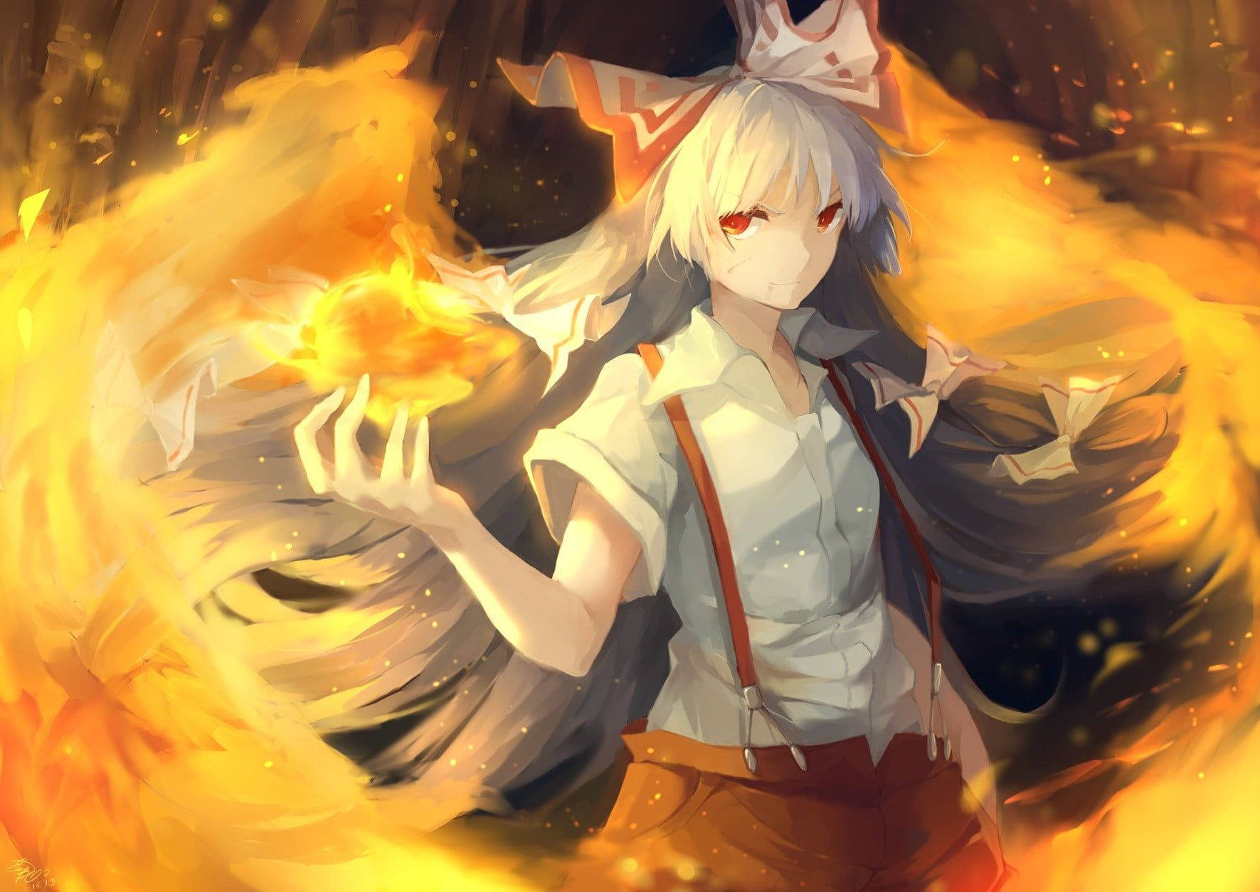 Fujiwara No Mokou Fire Anime Background