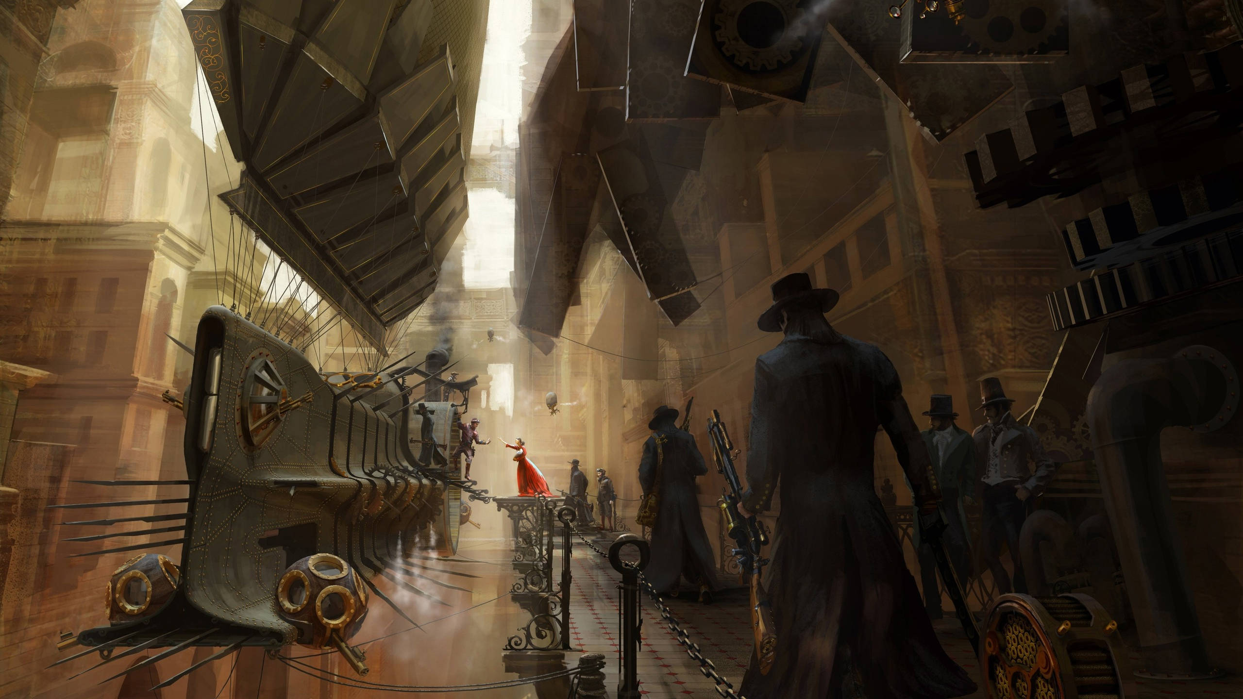 Full 4k Steampunk Airship Boarding Background