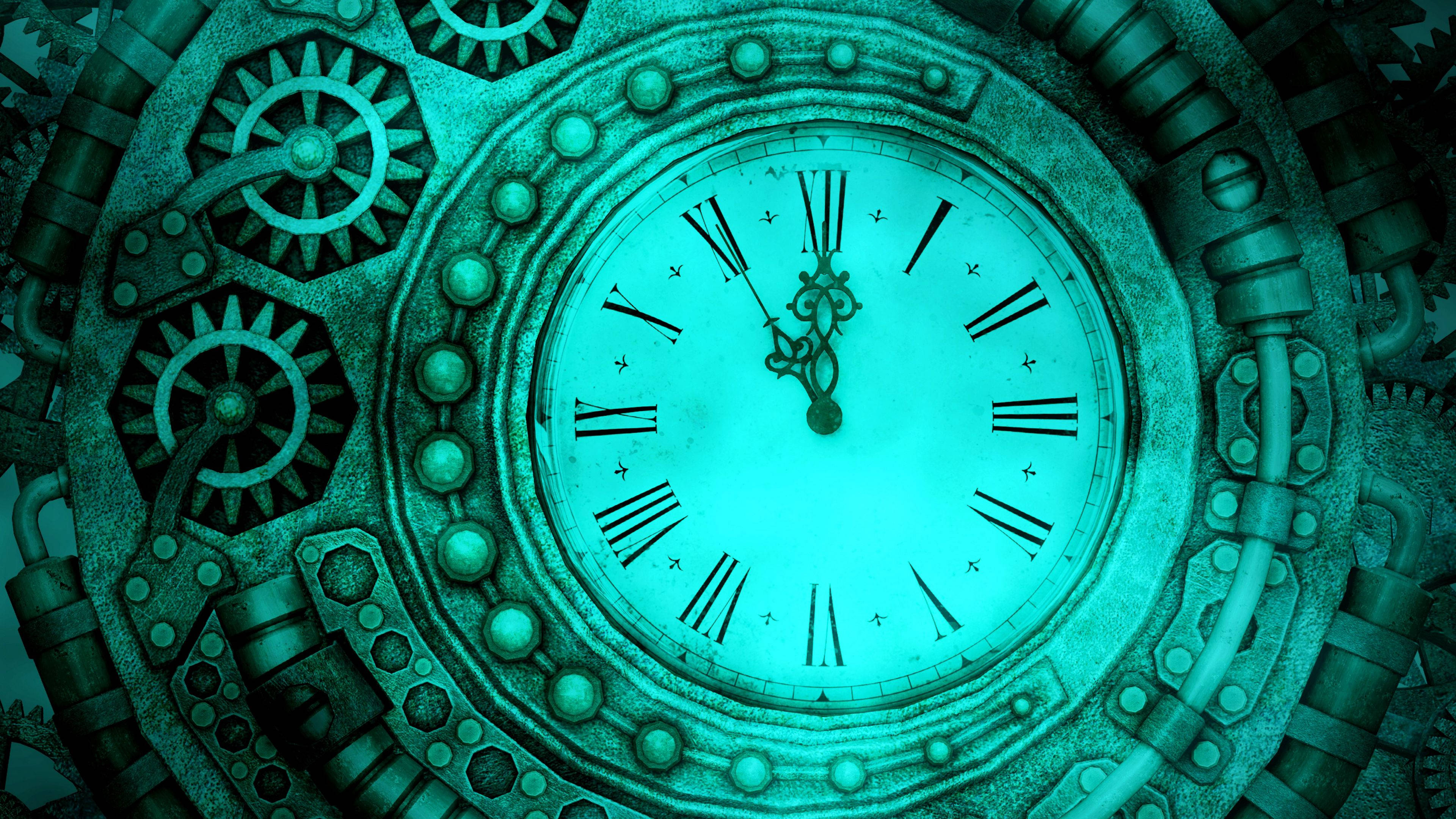 Full 4k Steampunk Blue Clock Background