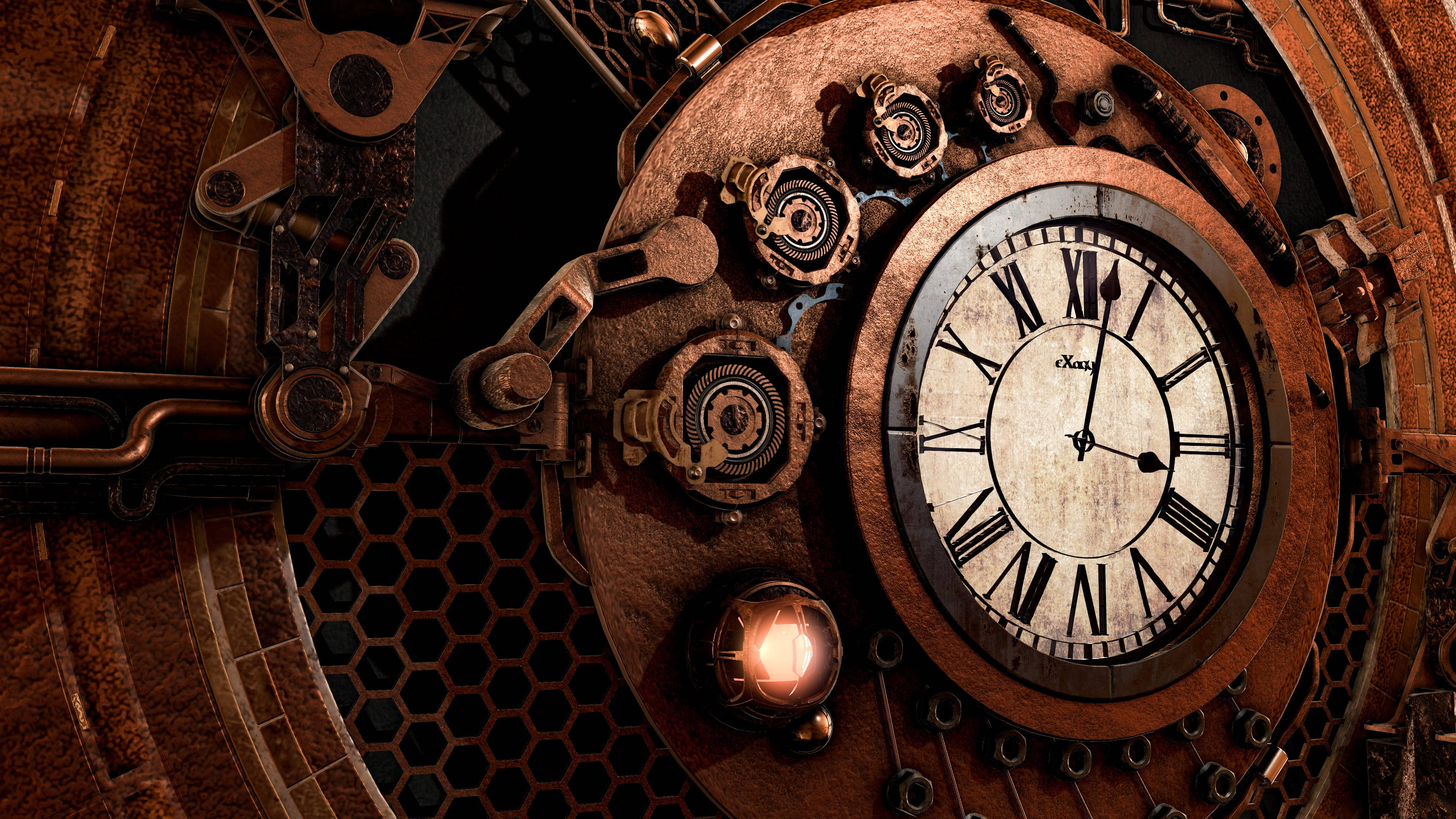 Full 4k Steampunk Brass Clock Background