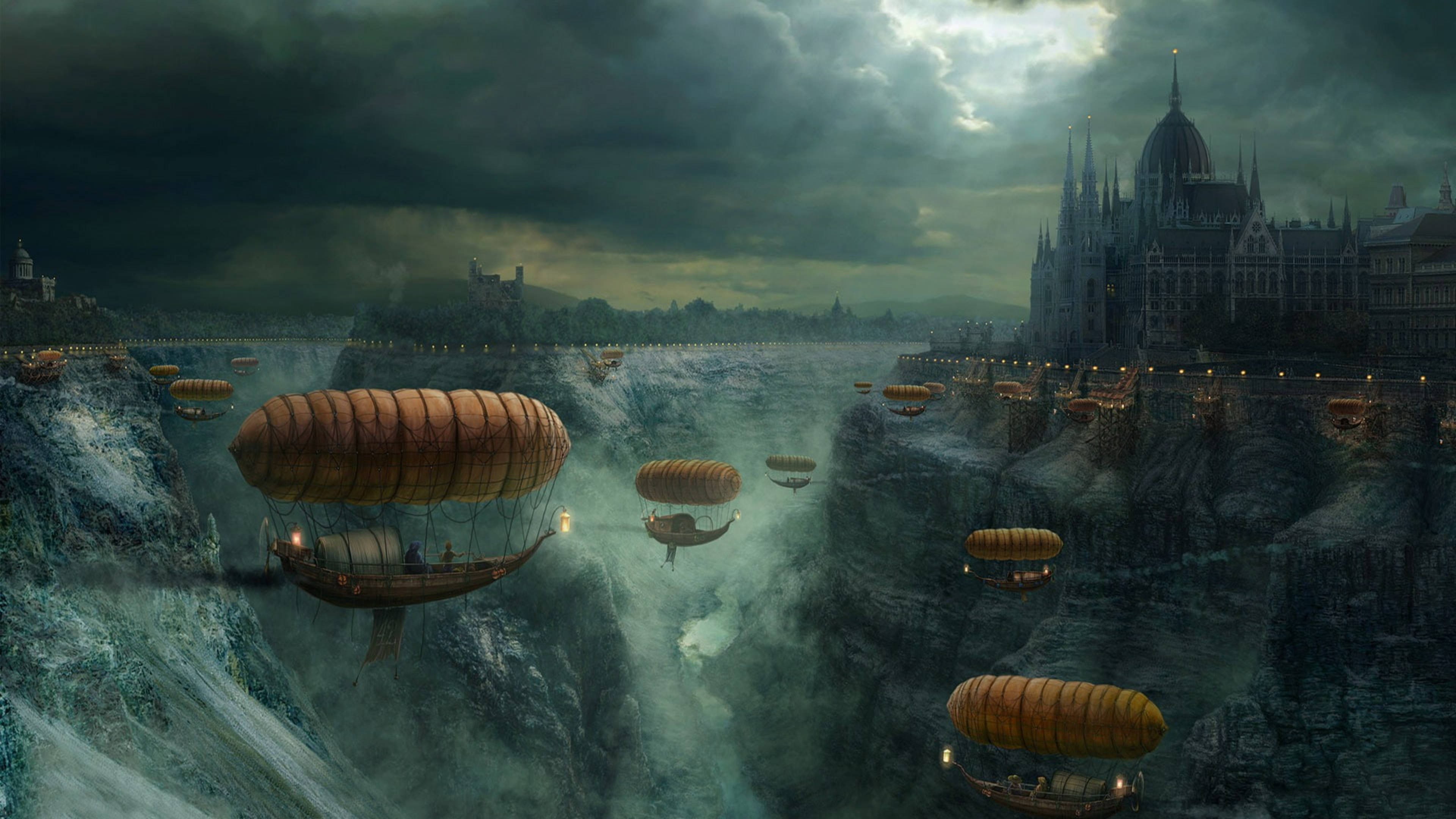 Full 4k Steampunk Hot Air Balloons Background