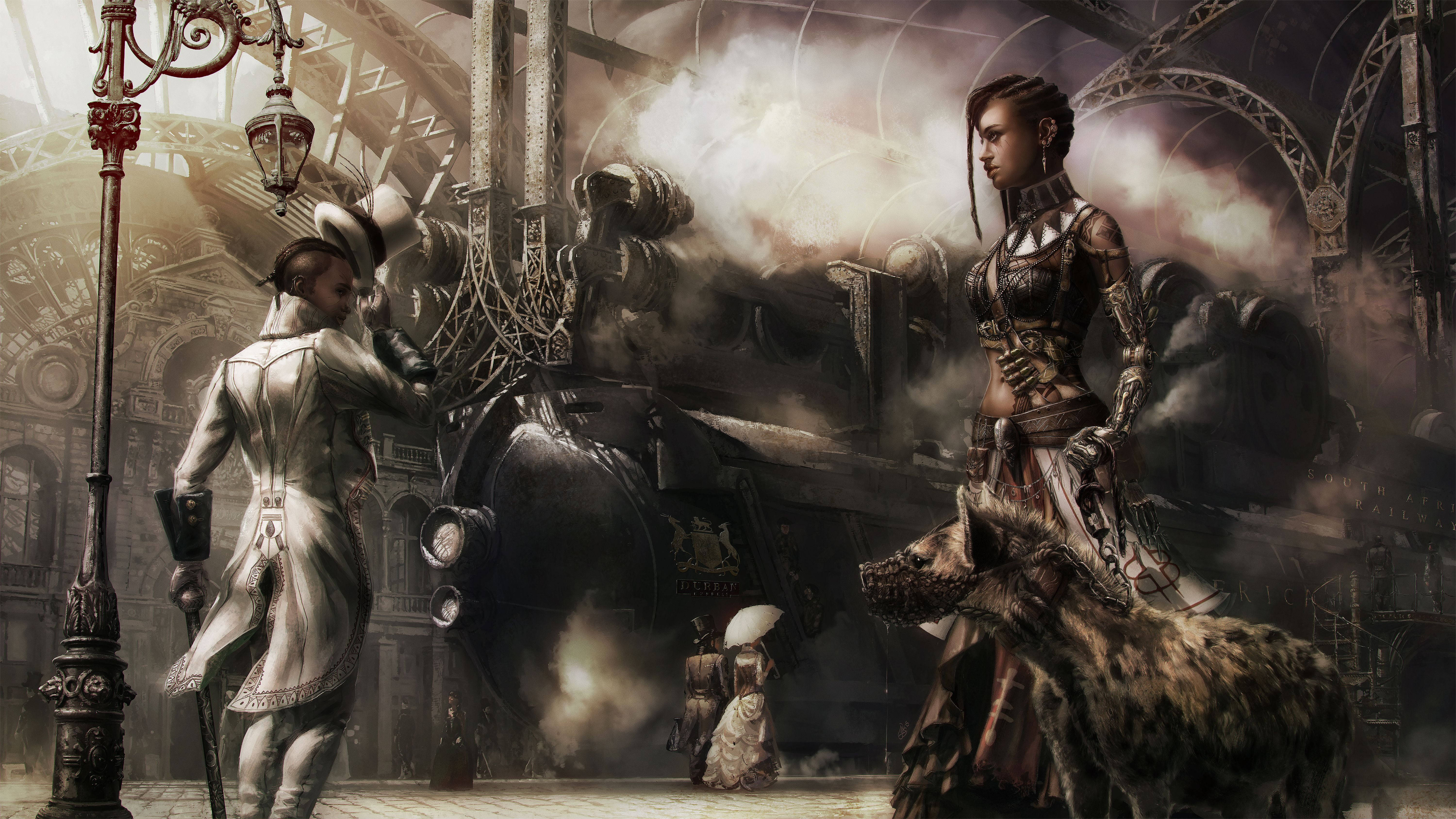 Full 4k Steampunk Train Station Background