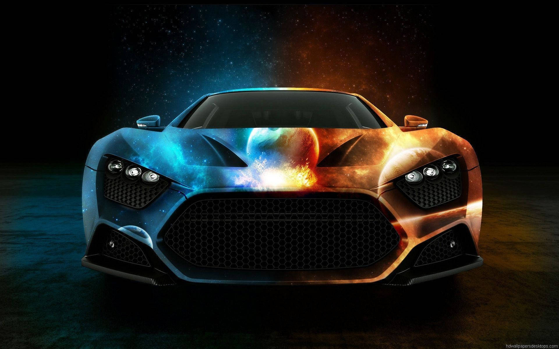 Full Hd Car With Fiery Visuals Background