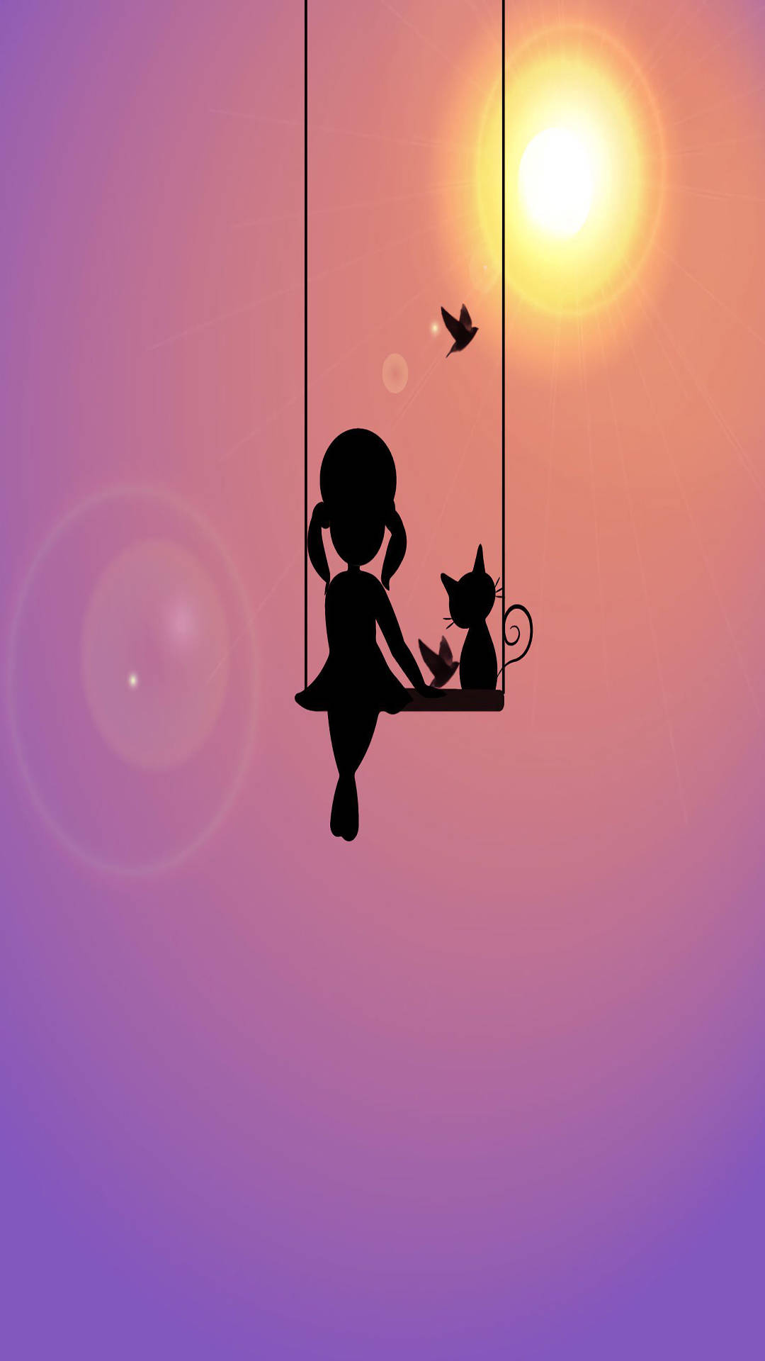 Full Hd Phone Girl And Cat Silhouette Background