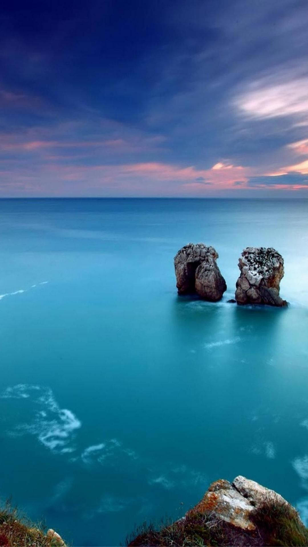 Full Hd Two Rocks At Sea Android Background