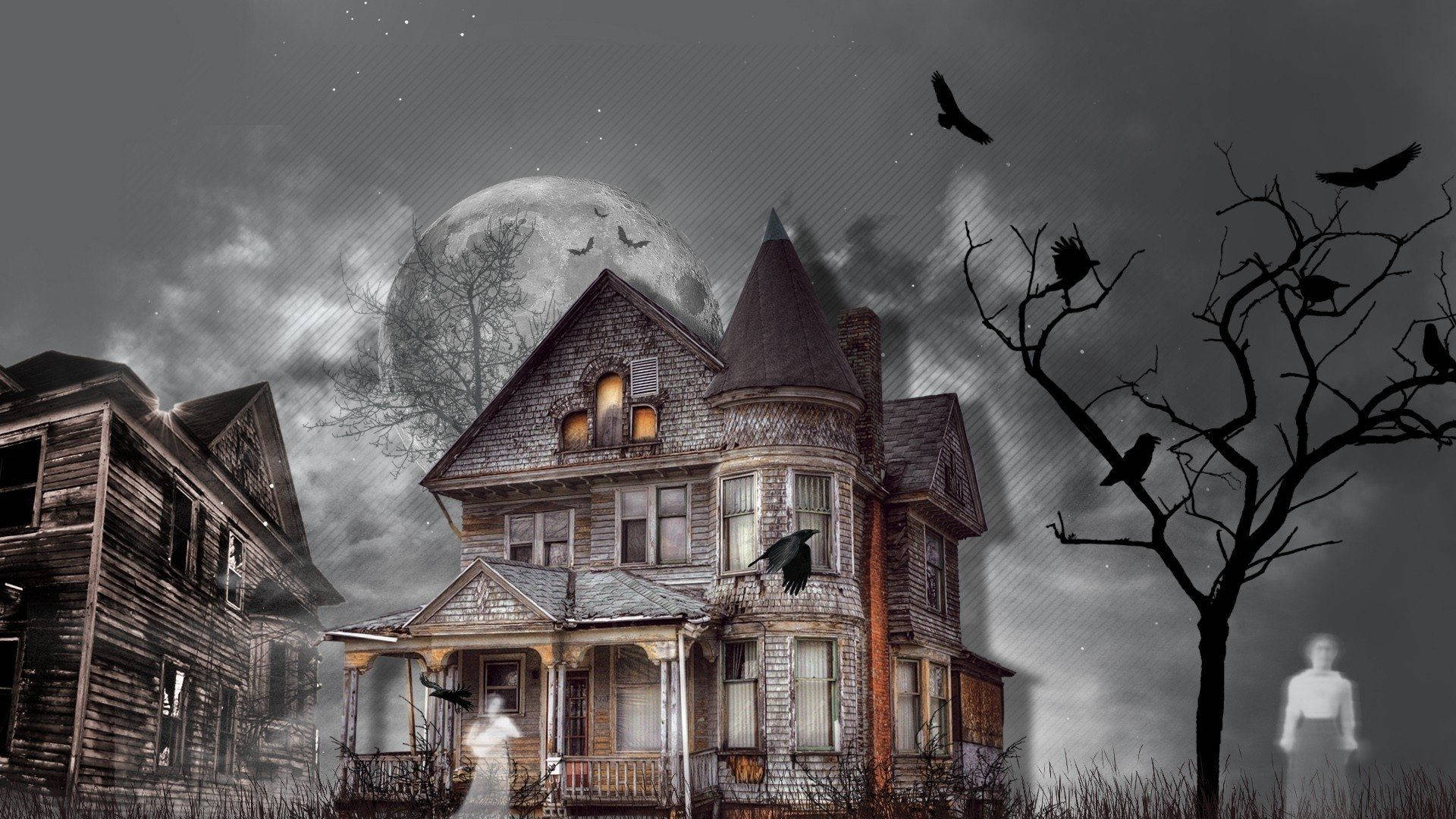 Full Moon And Haunted Mansion Background