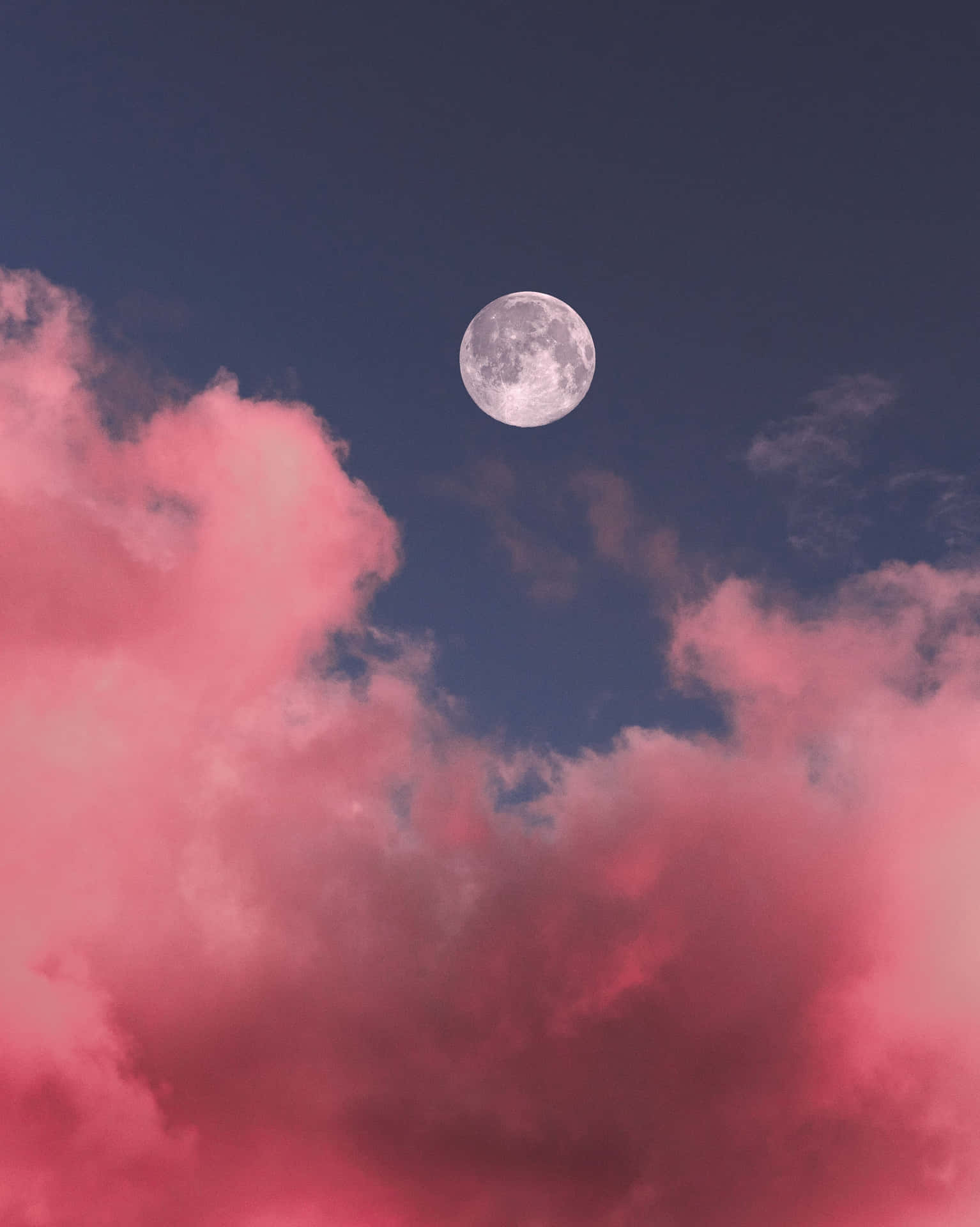 Full Moon And Pink And Blue Clouds Background