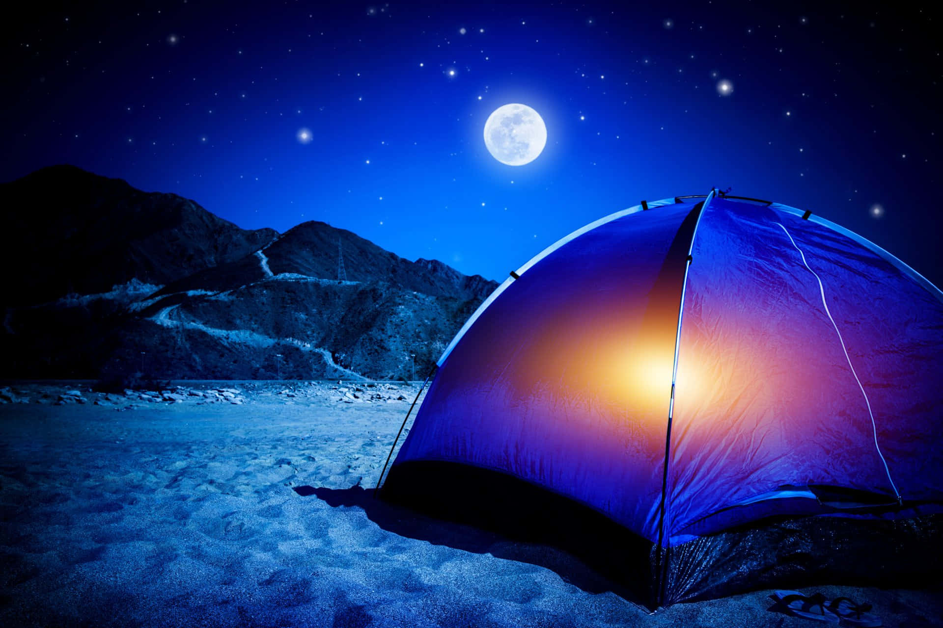 Full Moon Camping Desktop Background