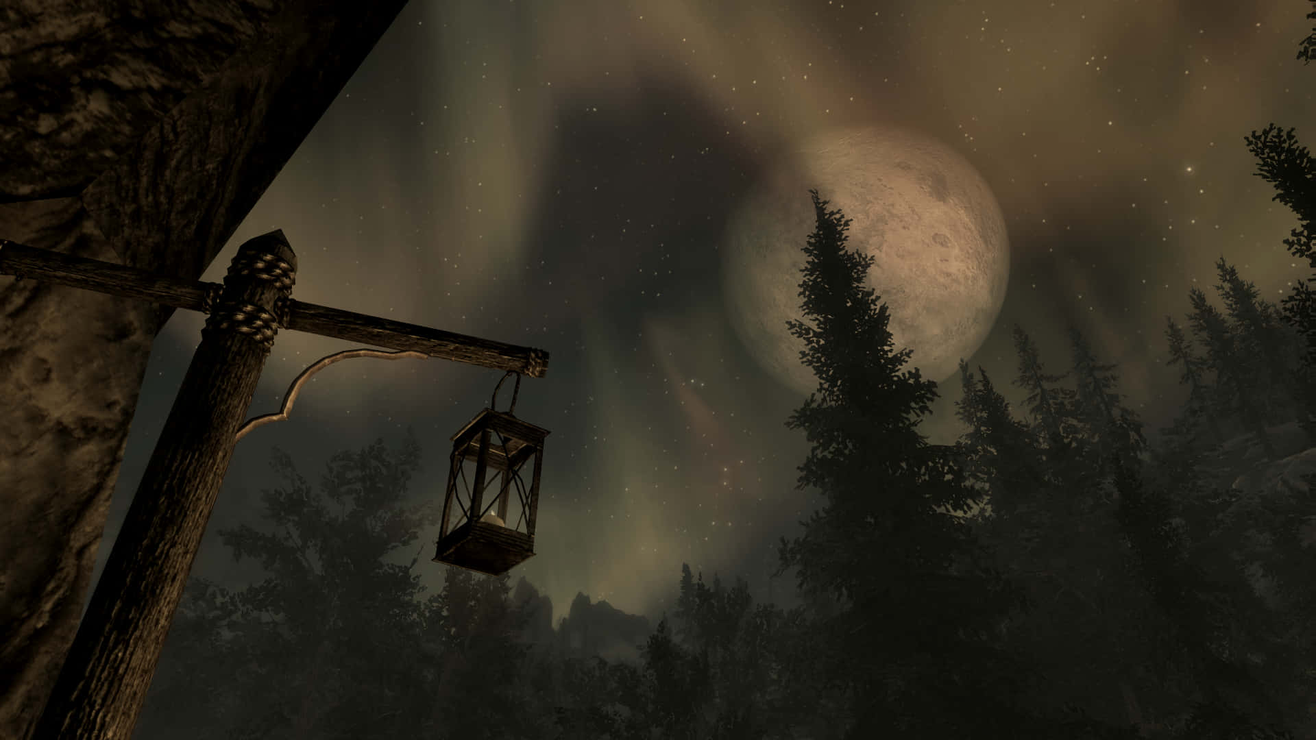 Full Moon In Forest Skyrim Landscape Background