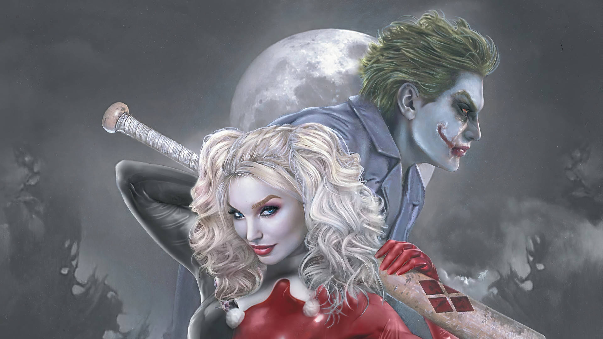 Full Moon Joker And Harley Quinn Background