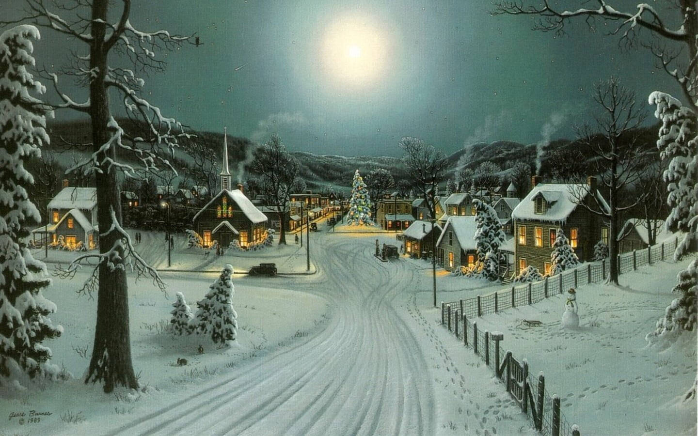 Full Moon On Cozy Winter Night Background