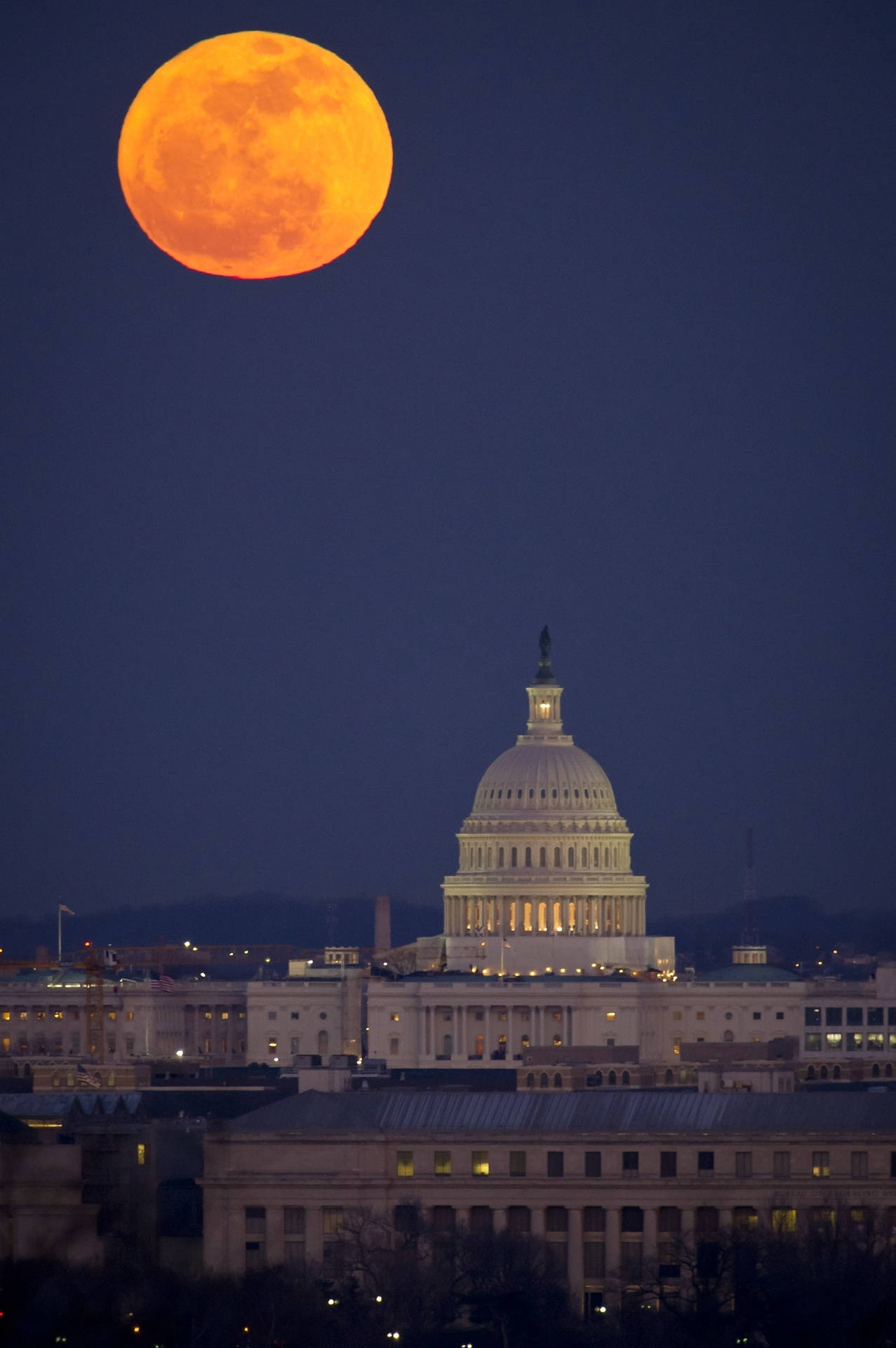Full Moon Over White House Background