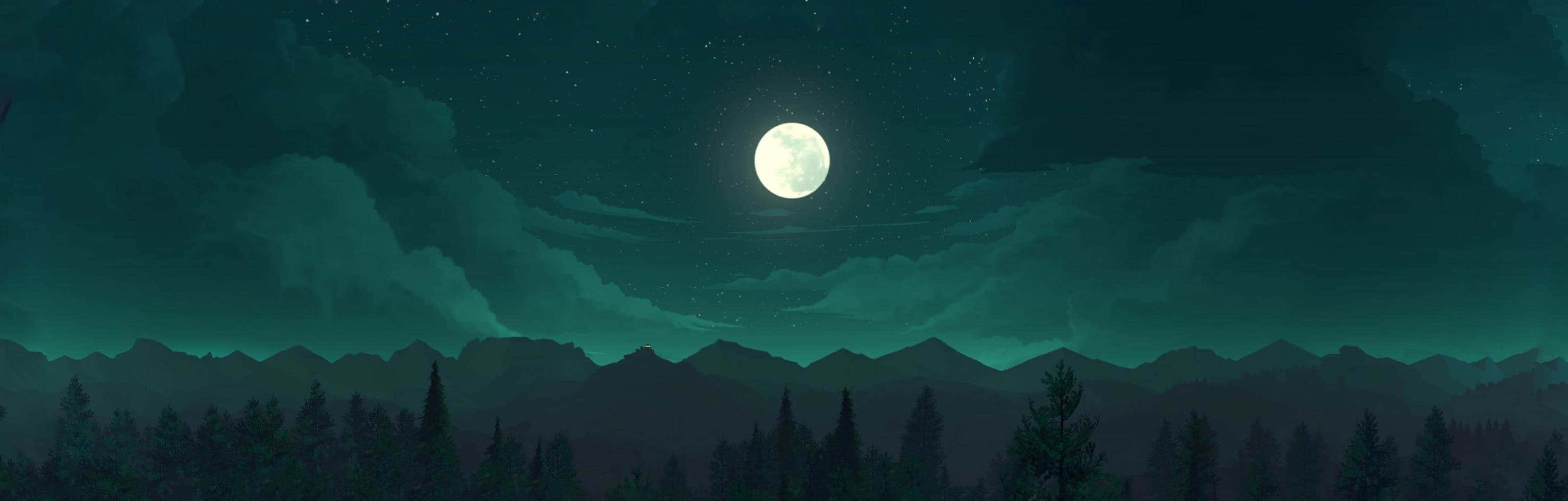 Full Moon With Green Sky Cool Dual Monitor Background