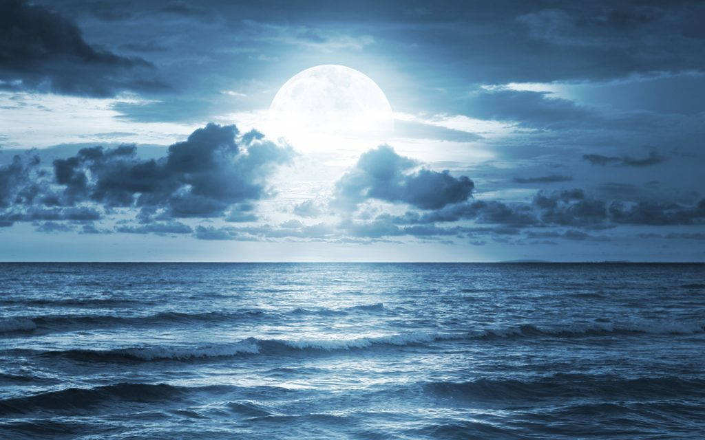 Full Moonlight Over Ocean Background