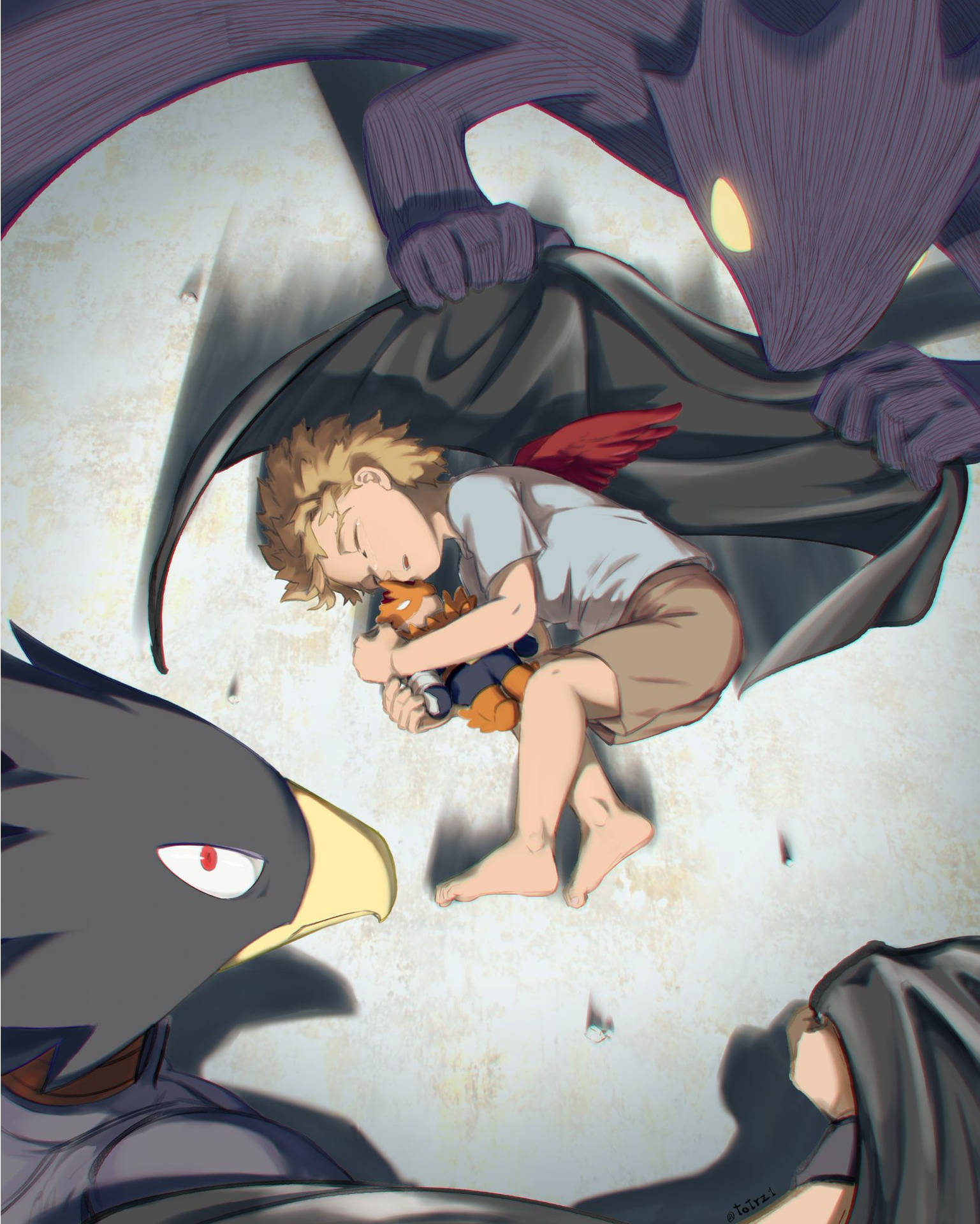 Fumikage Tokoyami With Young Hawks My Hero Academia Background