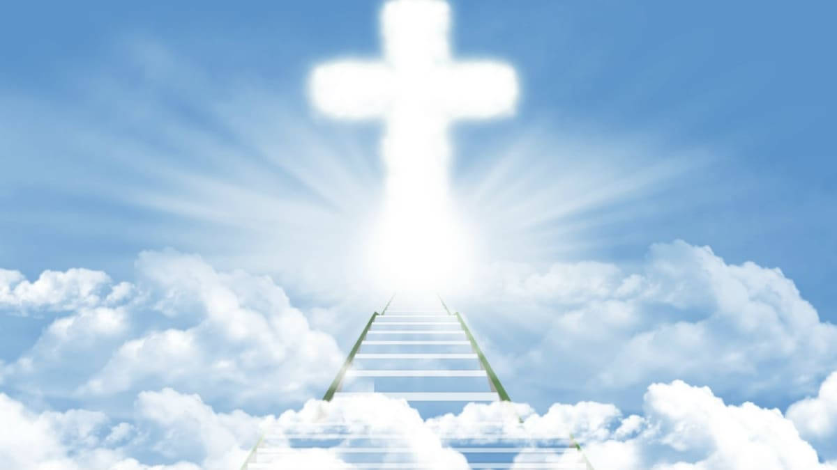 Funeral Clouds With Stairs And Cross Background